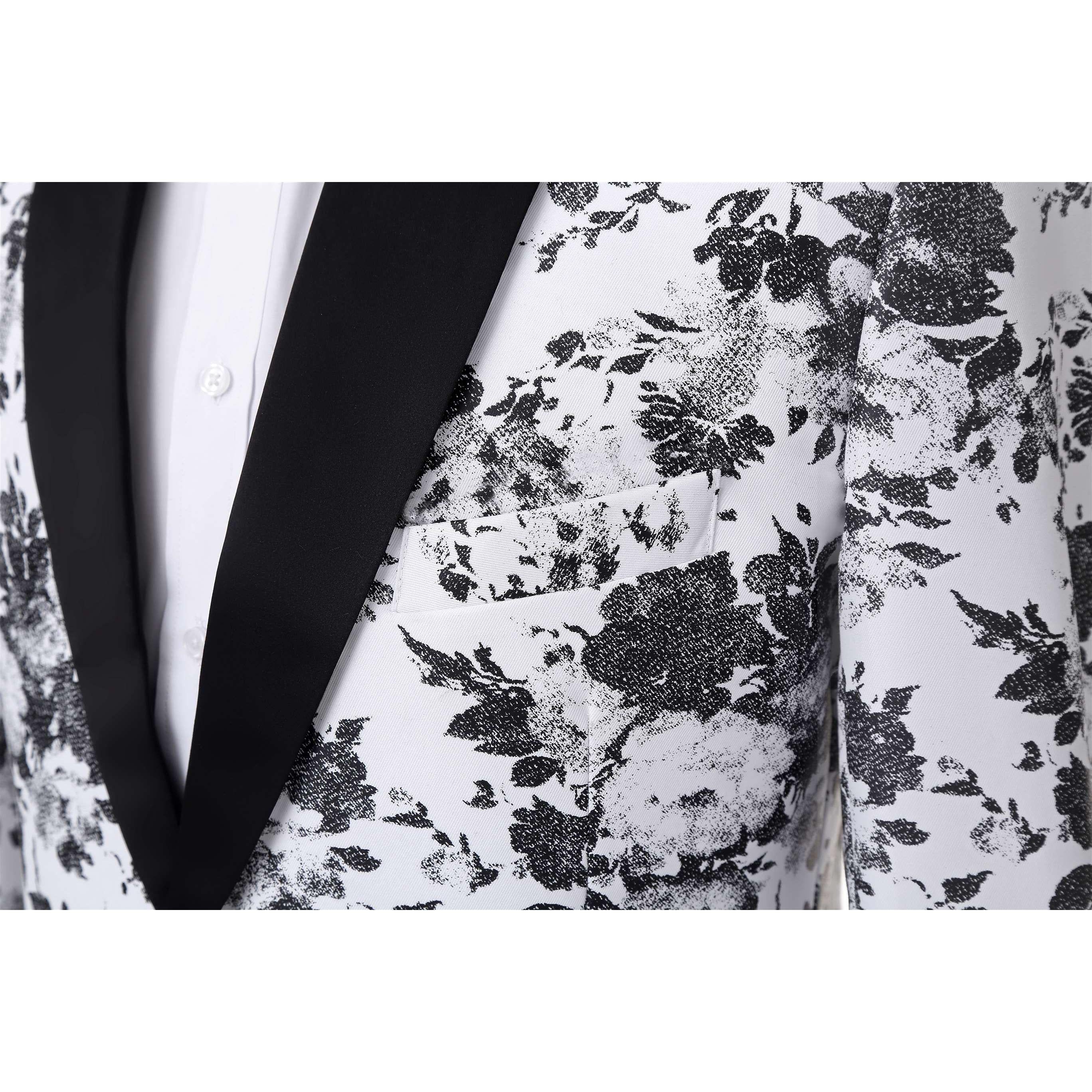 ceehuteey Men's 2 Pieces Patterned Fashion Peak Lapel Floral Tuxedos And Wedding(Blazer+Pants)
