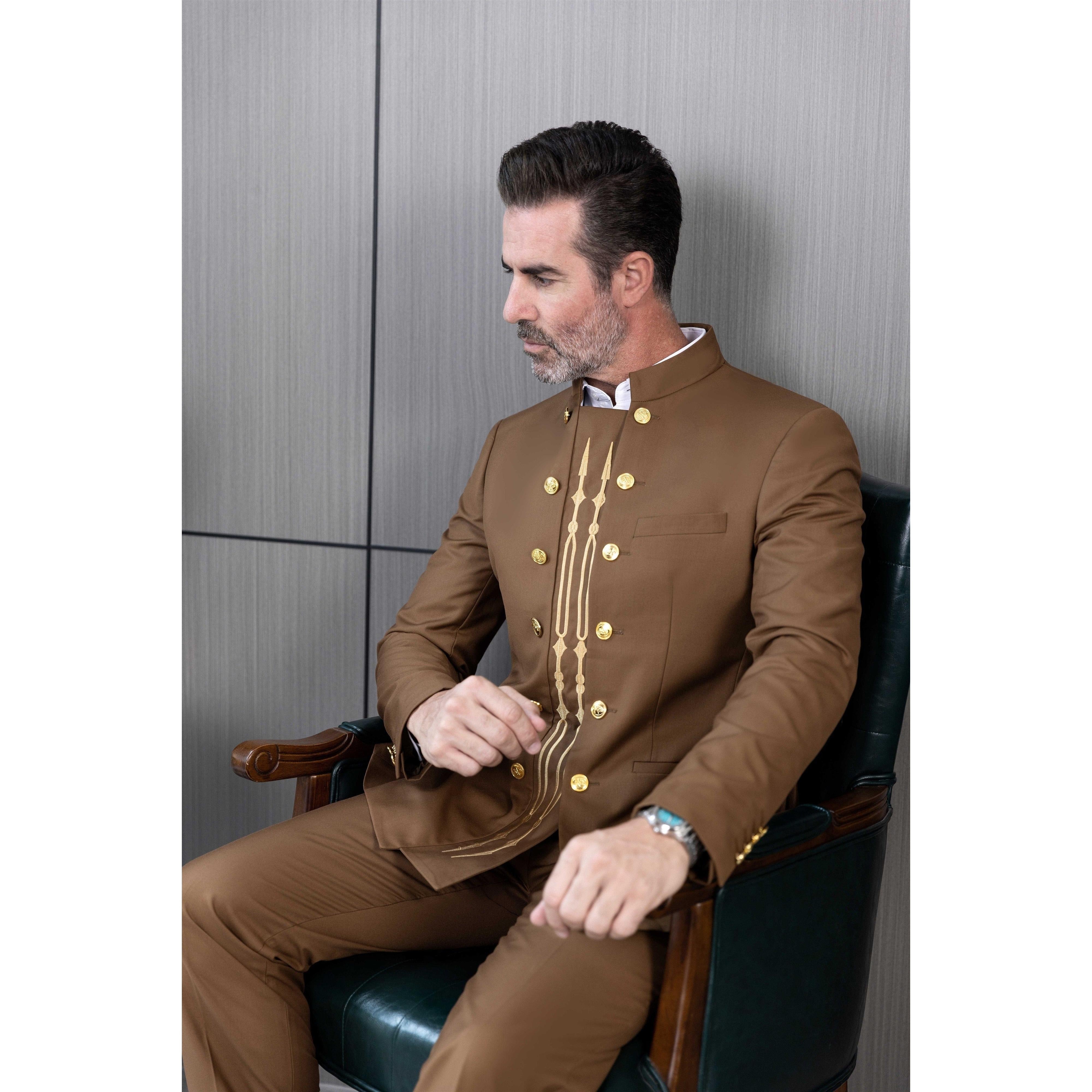 ceehuteey Men's 2 Pieces Stand Collar Chinese Classic Design Regular Fit Suits(Blazer+Pants)