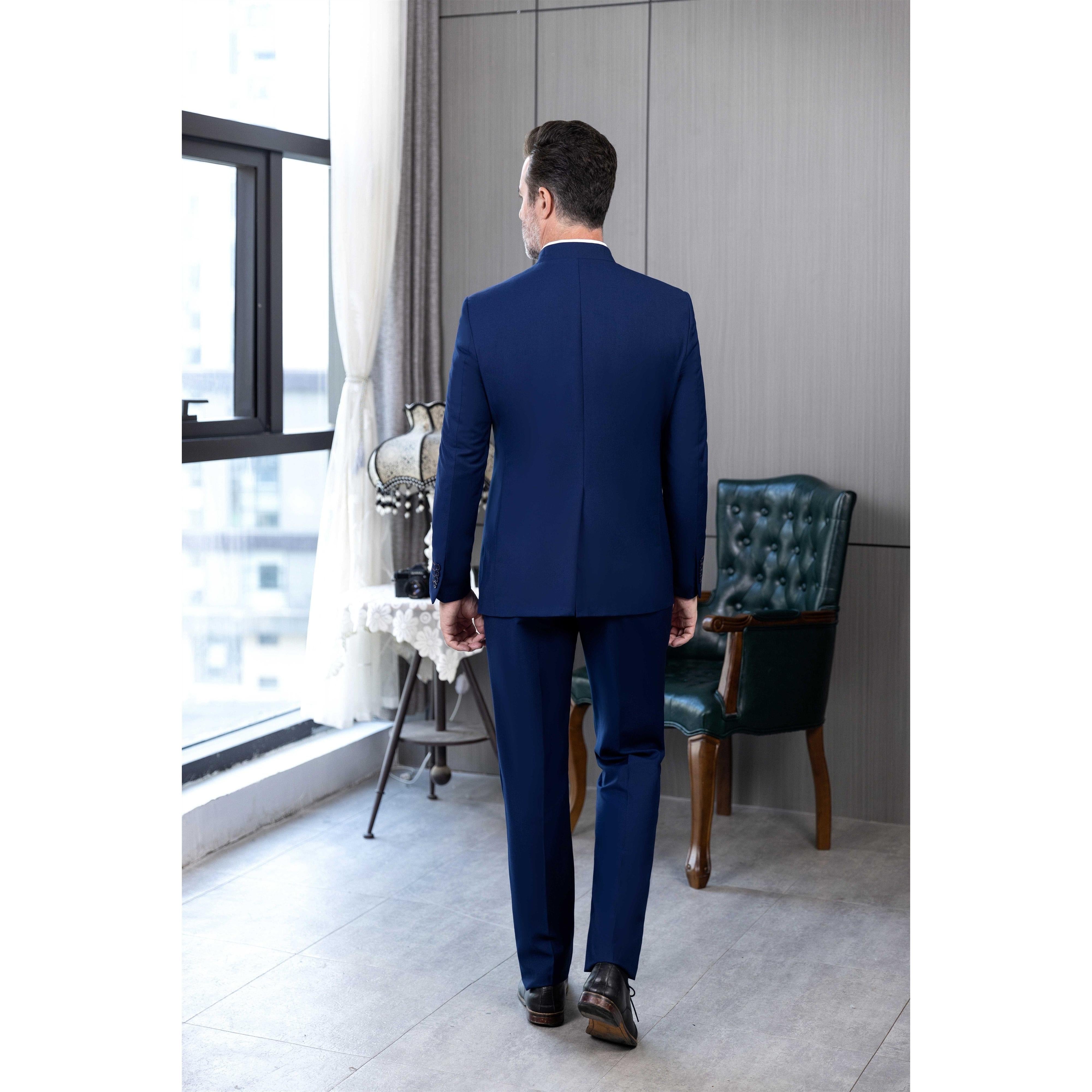 ceehuteey Men's 2 Pieces Suit Fashion Classic Stand Collar Patterned Suit