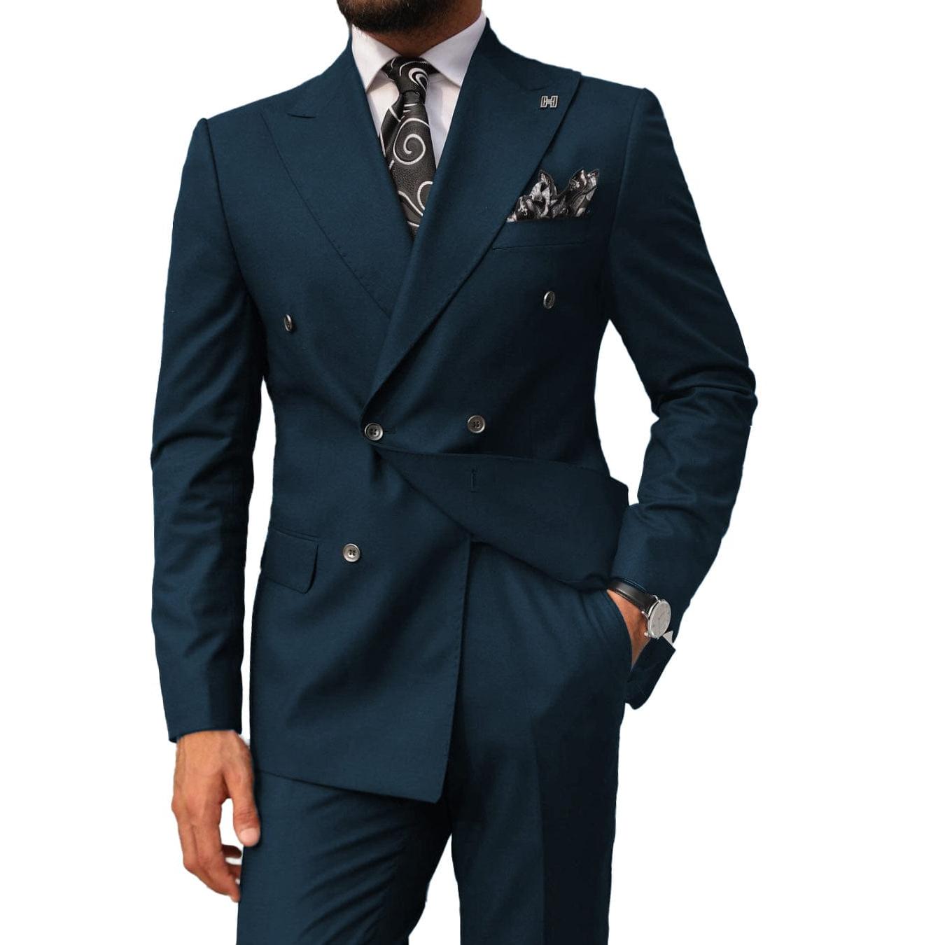 ceehuteey Men's 2 pieces Suit Slim Fit Flat Double Breasted Peak Lapel Tuxedos(Blazer+Pants)