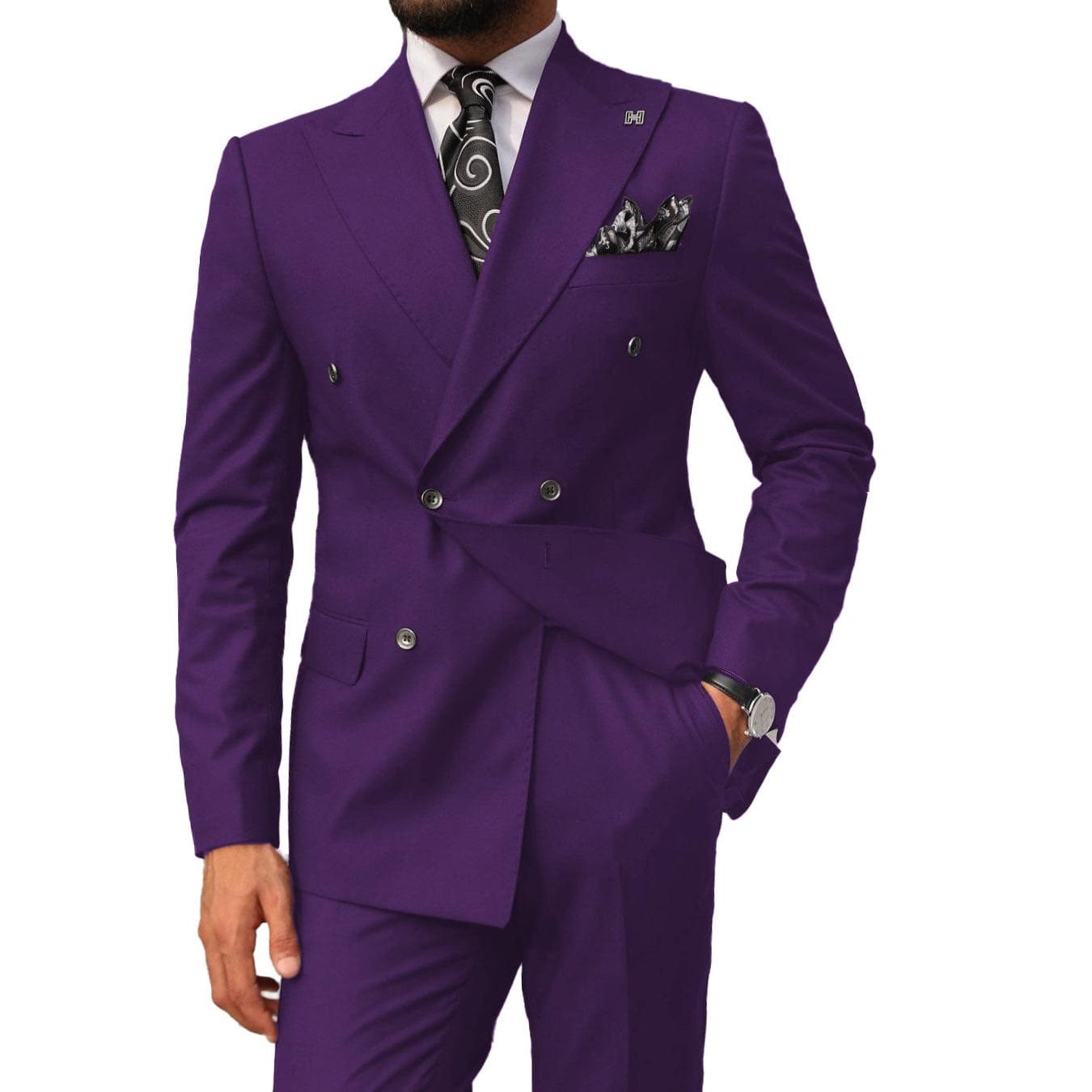 ceehuteey Men's 2 pieces Suit Slim Fit Flat Double Breasted Peak Lapel Tuxedos(Blazer+Pants)