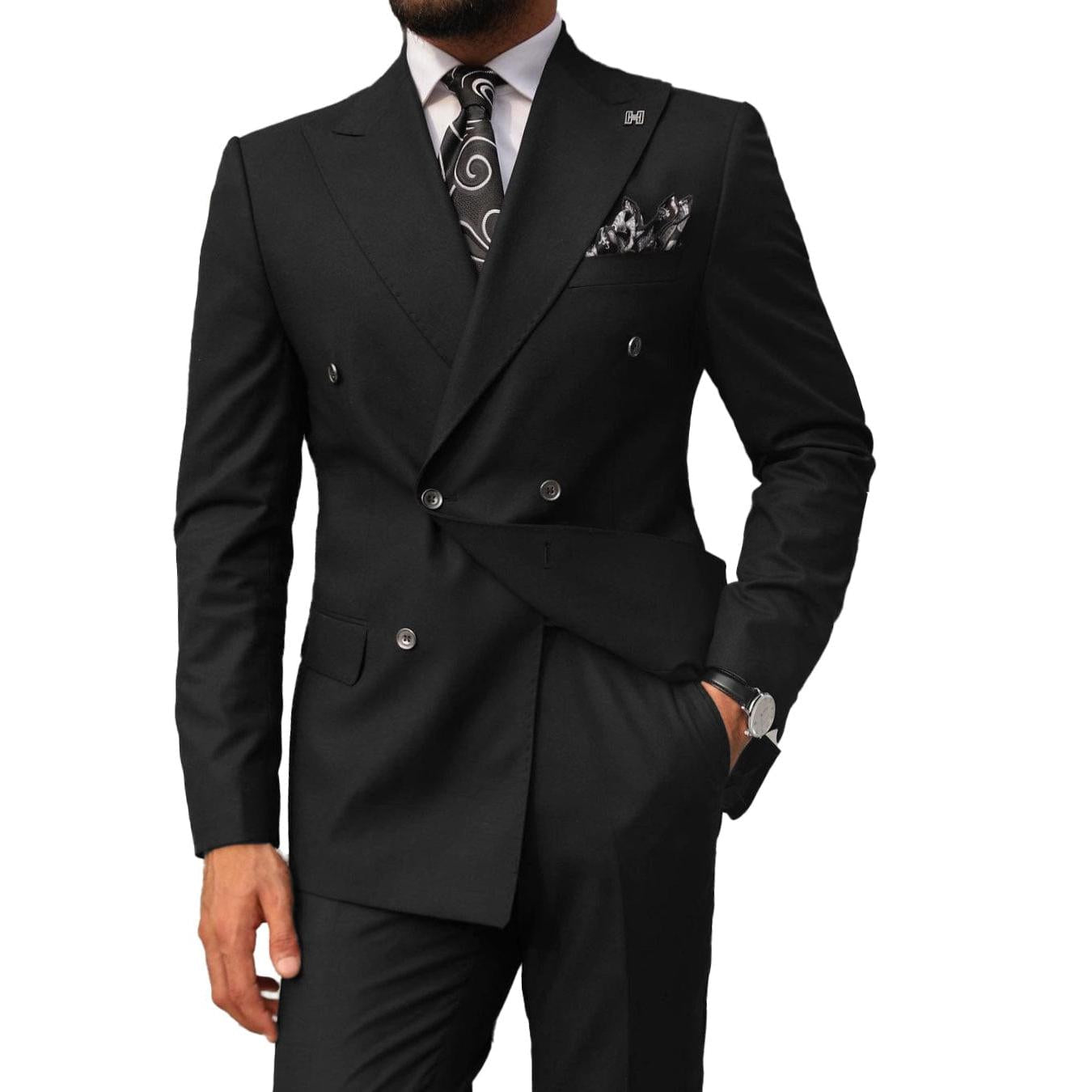 ceehuteey Men's 2 pieces Suit Slim Fit Flat Double Breasted Peak Lapel Tuxedos(Blazer+Pants)