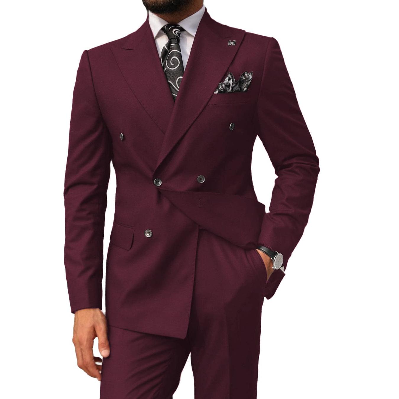 ceehuteey Men's 2 pieces Suit Slim Fit Flat Double Breasted Peak Lapel Tuxedos(Blazer+Pants)