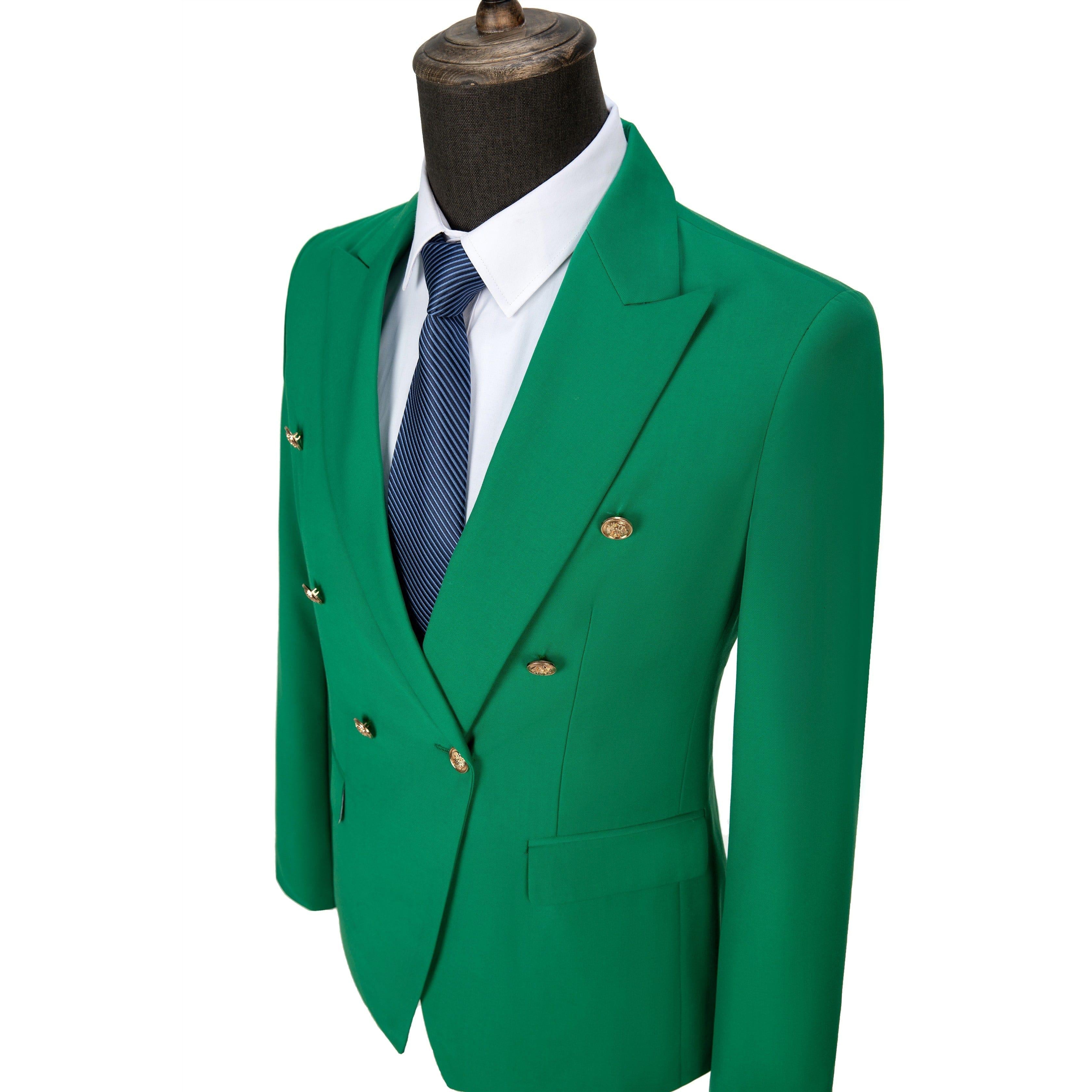 ceehuteey Men's 2 pieces Suit Slim Fit Flat Double Breasted Peak Lapel Tuxedos for Wedding (Blazer+Pants)