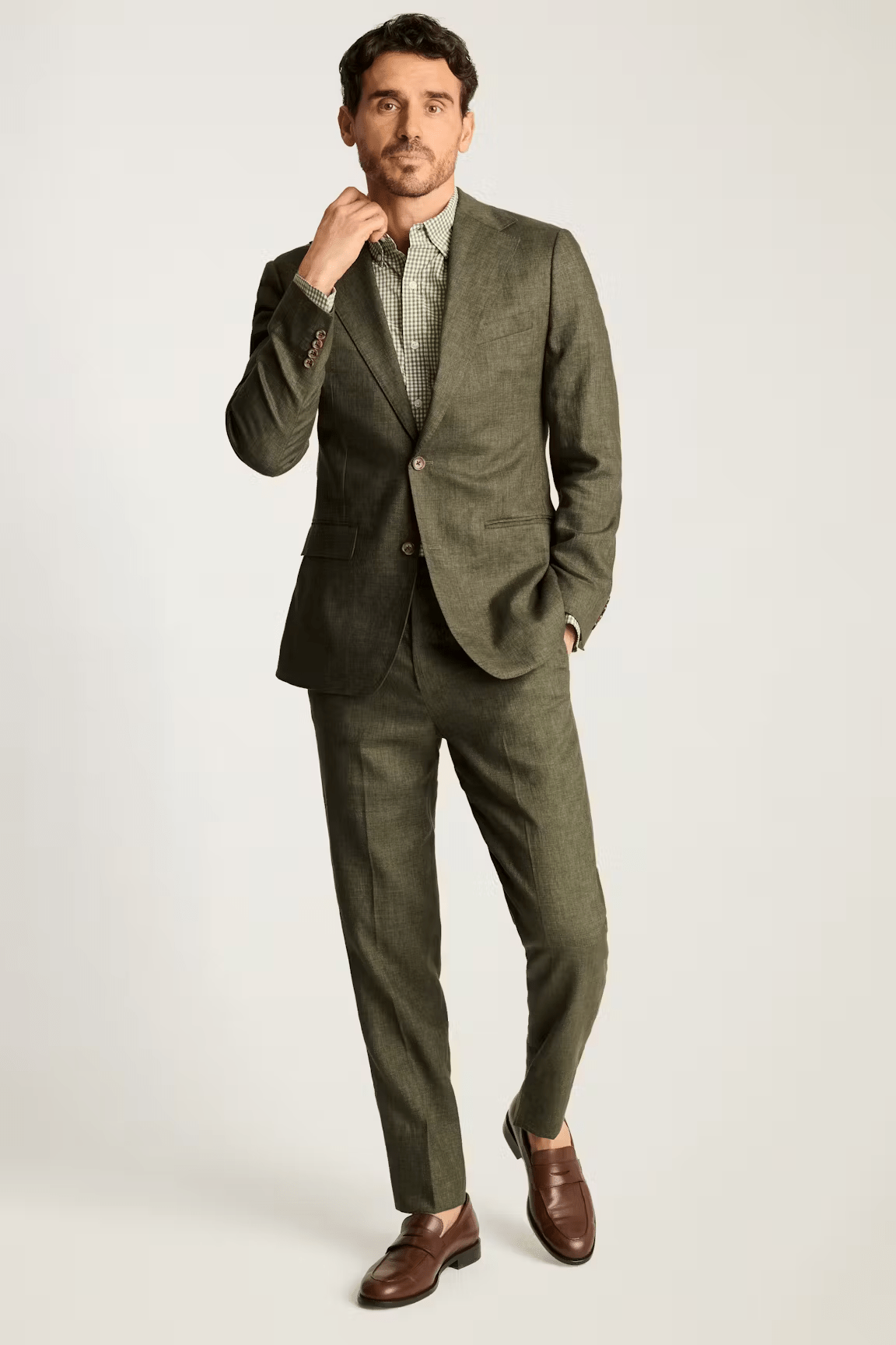 ceehuteey Men's 2 Pieces Summer Linen Cotton Dark Green Leisure Notch Lapel Suit (Blazer+Pants)