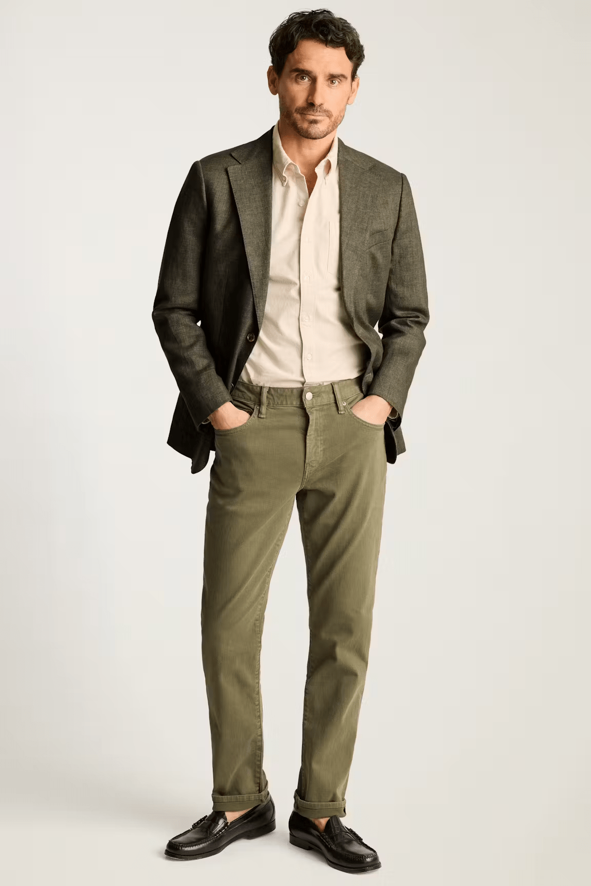 ceehuteey Men's 2 Pieces Summer Linen Cotton Dark Green Leisure Notch Lapel Suit (Blazer+Pants)