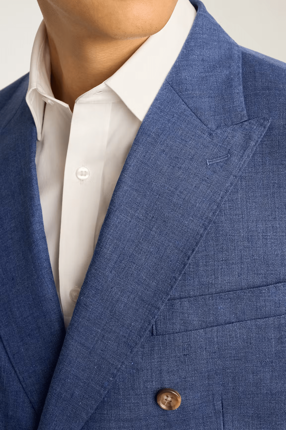 ceehuteey Men's 2 Pieces Summer Linen Double Breasted Cotton Navy Leisure Peak lapel Suit (Blazer+Pants)