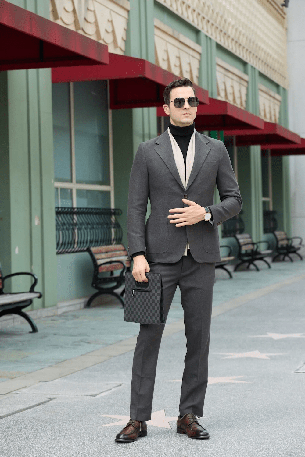ceehuteey Men's 2 Pieces Vintage Tweed Herringbone Notch Lapel Suit (Blazer+Pants)