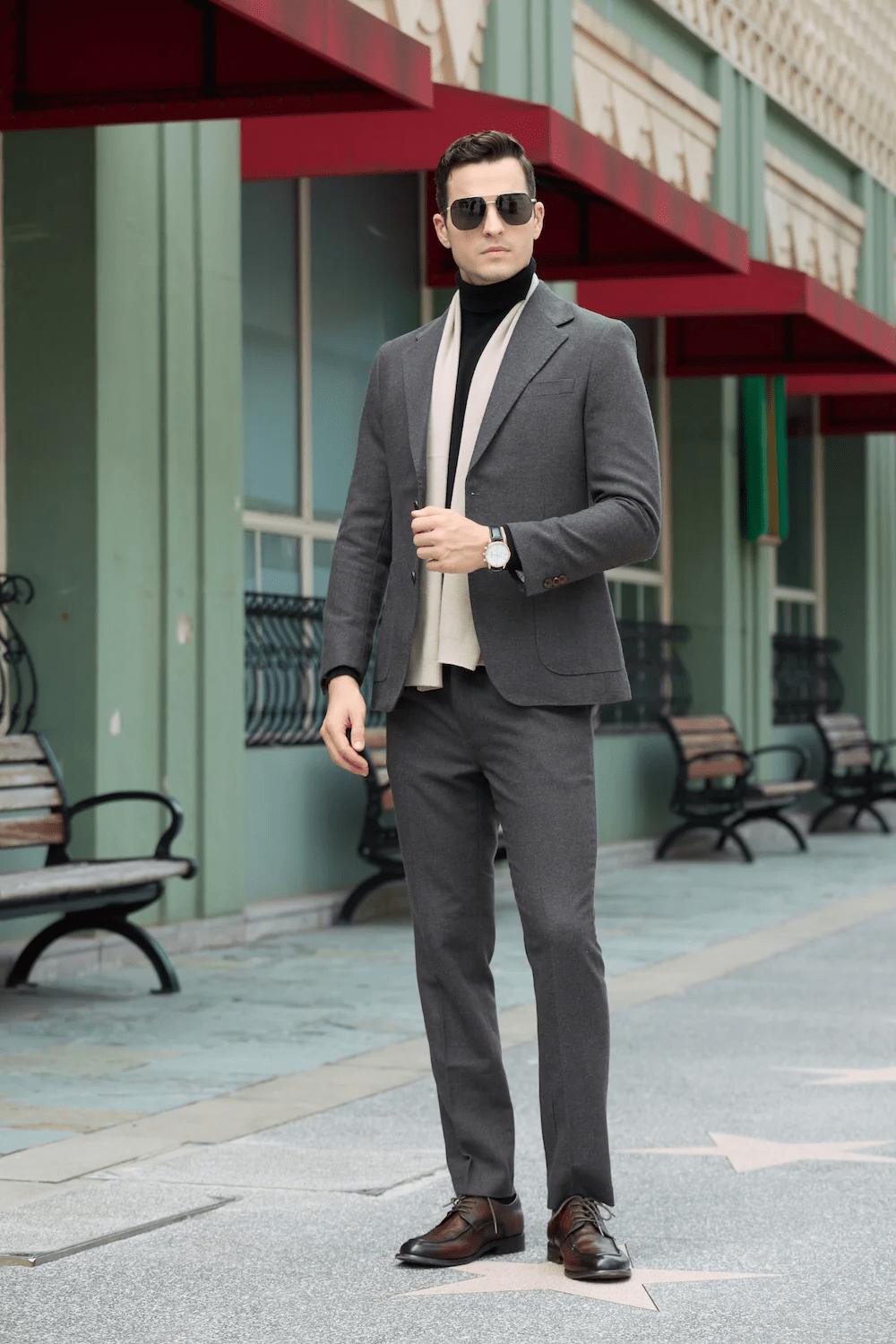 ceehuteey Men's 2 Pieces Vintage Tweed Herringbone Notch Lapel Suit (Blazer+Pants)