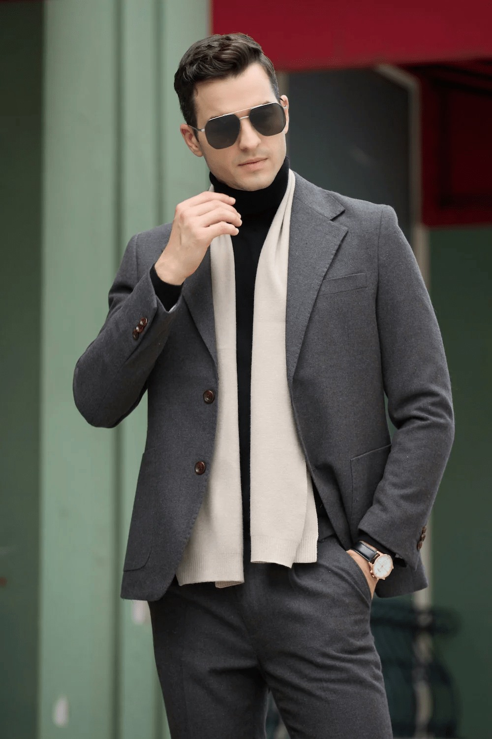 ceehuteey Men's 2 Pieces Vintage Tweed Herringbone Notch Lapel Suit (Blazer+Pants)