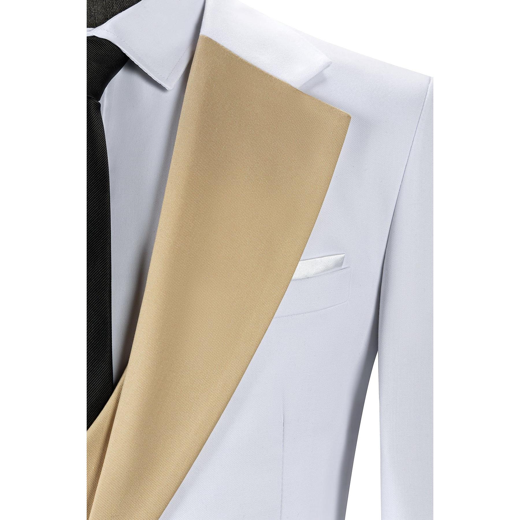 ceehuteey Men's 3 Piece Suits Slim Fit Notch Lapel Western Tuxedos (White Blazer+Vest+ Pant)