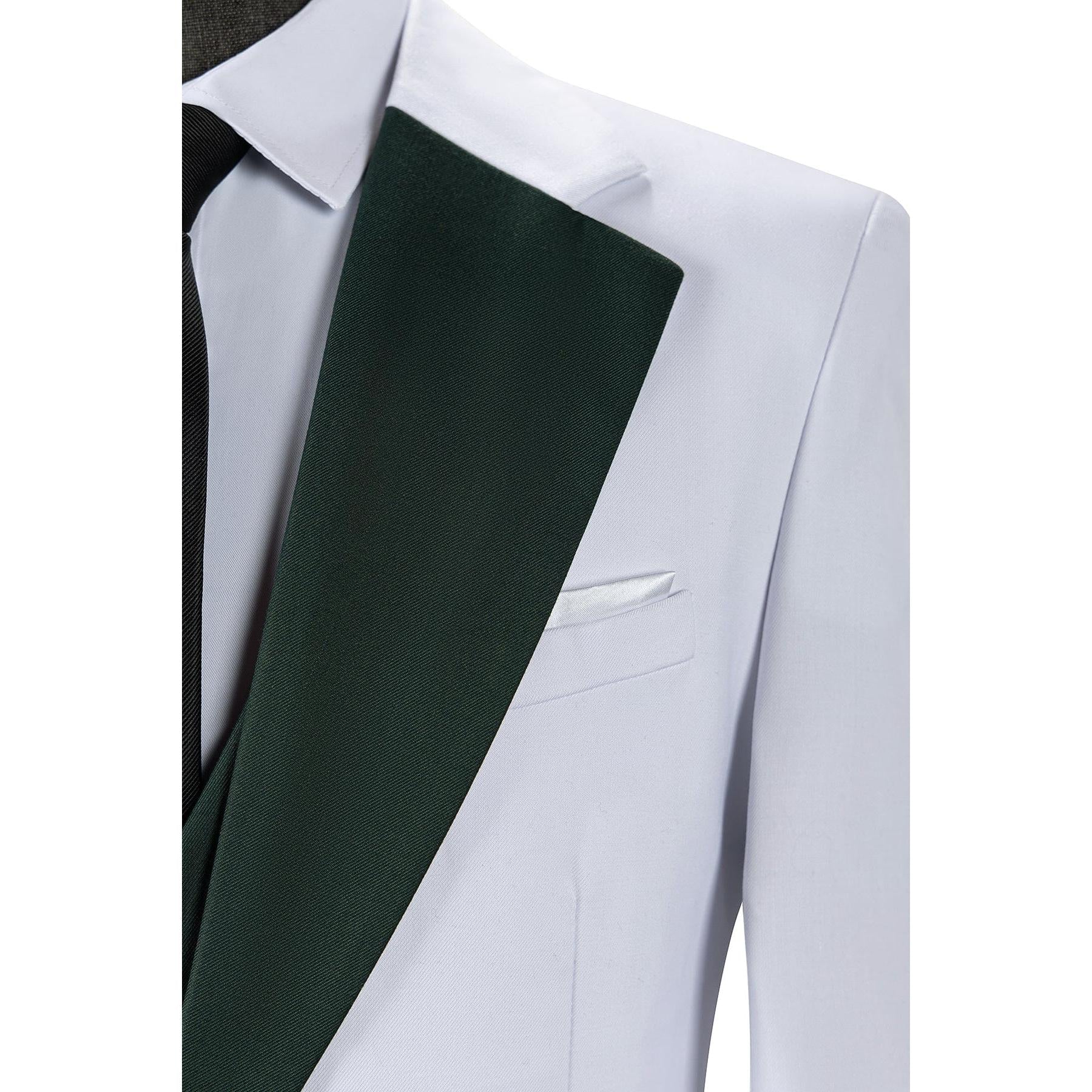 ceehuteey Men's 3 Piece Suits Slim Fit Notch Lapel Western Tuxedos (White Blazer+Vest+ Pant)