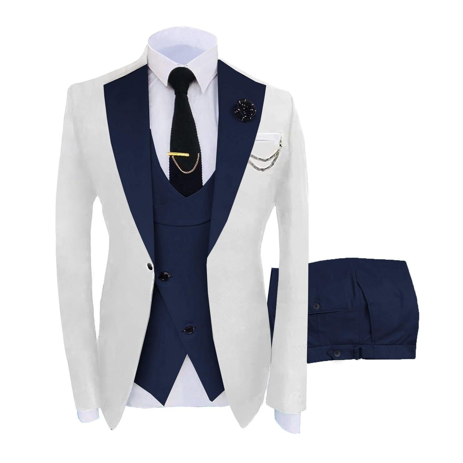 ceehuteey Men's 3 Piece Suits Slim Fit Notch Lapel Western Tuxedos (White Blazer+Vest+ Pant)