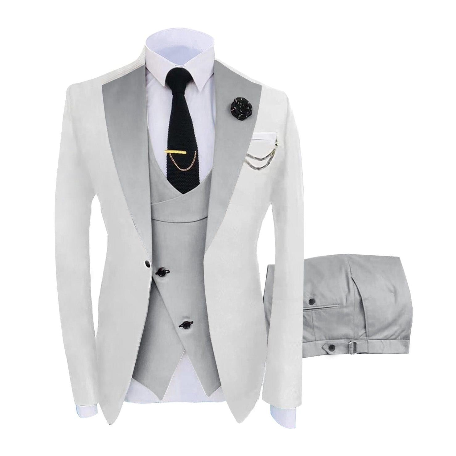 ceehuteey Men's 3 Piece Suits Slim Fit Notch Lapel Western Tuxedos (White Blazer+Vest+ Pant)