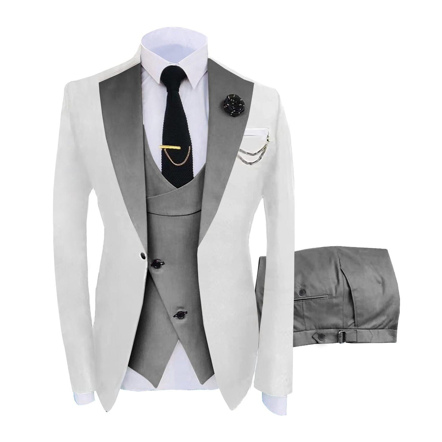 ceehuteey Men's 3 Piece Suits Slim Fit Notch Lapel Western Tuxedos (White Blazer+Vest+ Pant)