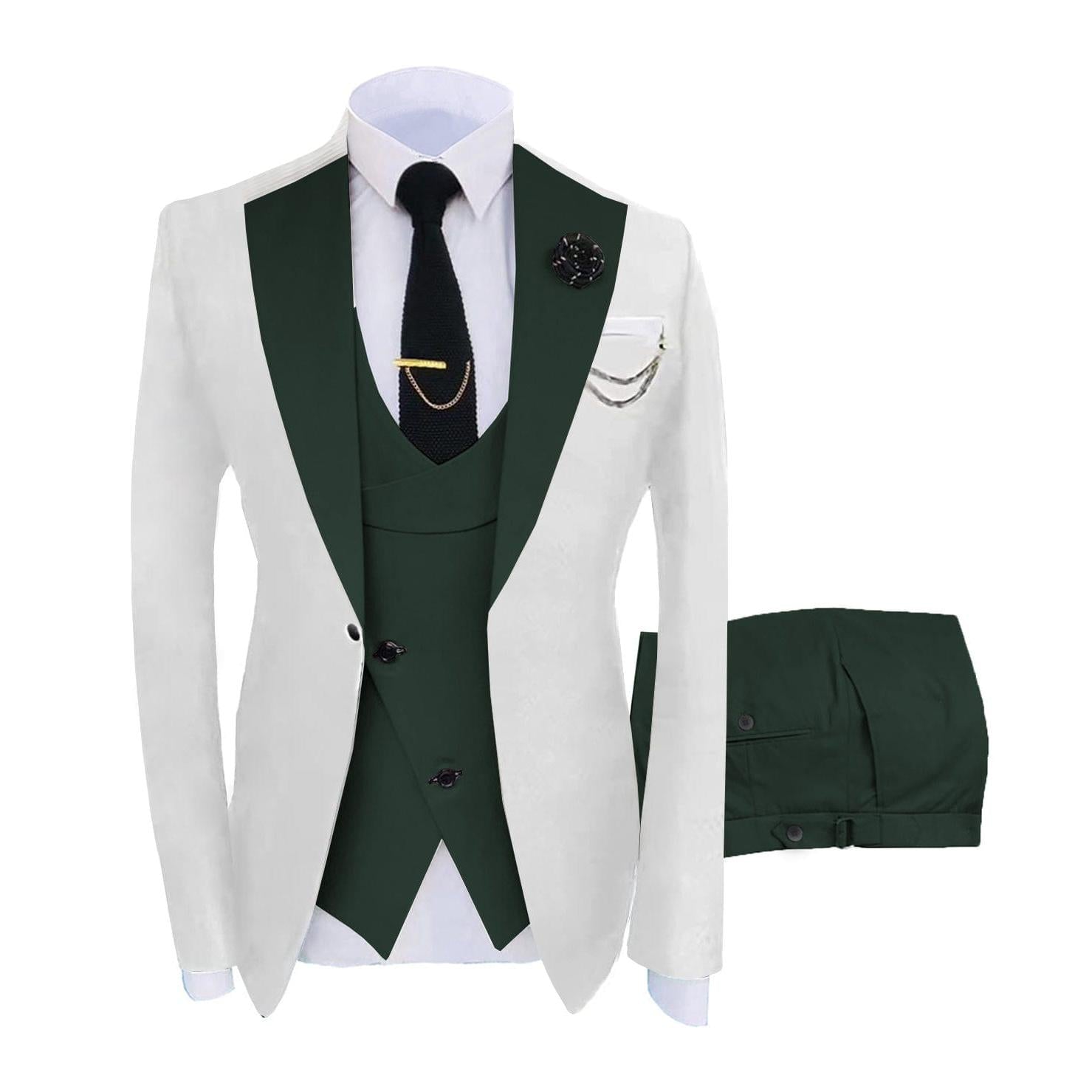 ceehuteey Men's 3 Piece Suits Slim Fit Notch Lapel Western Tuxedos (White Blazer+Vest+ Pant)