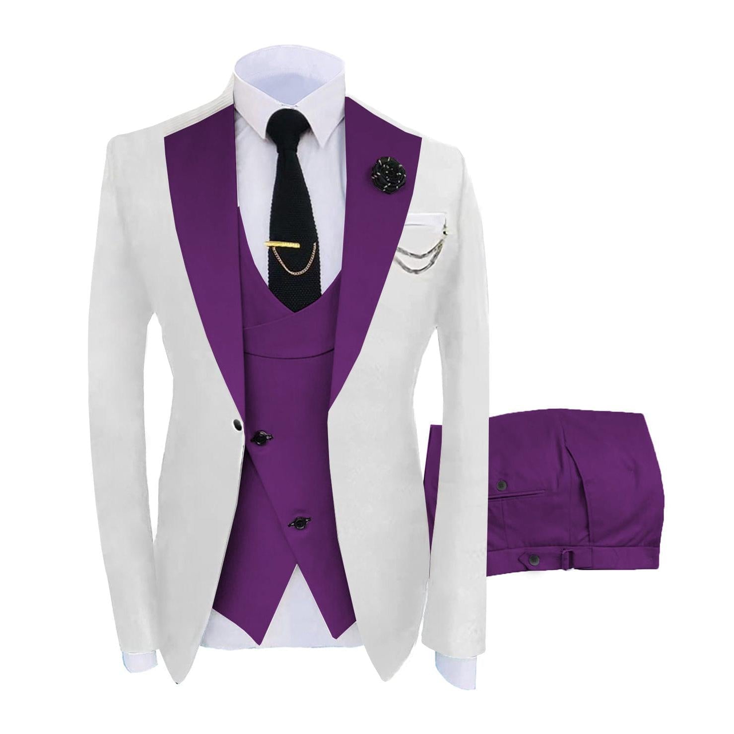 ceehuteey Men's 3 Piece Suits Slim Fit Notch Lapel Western Tuxedos (White Blazer+Vest+ Pant)