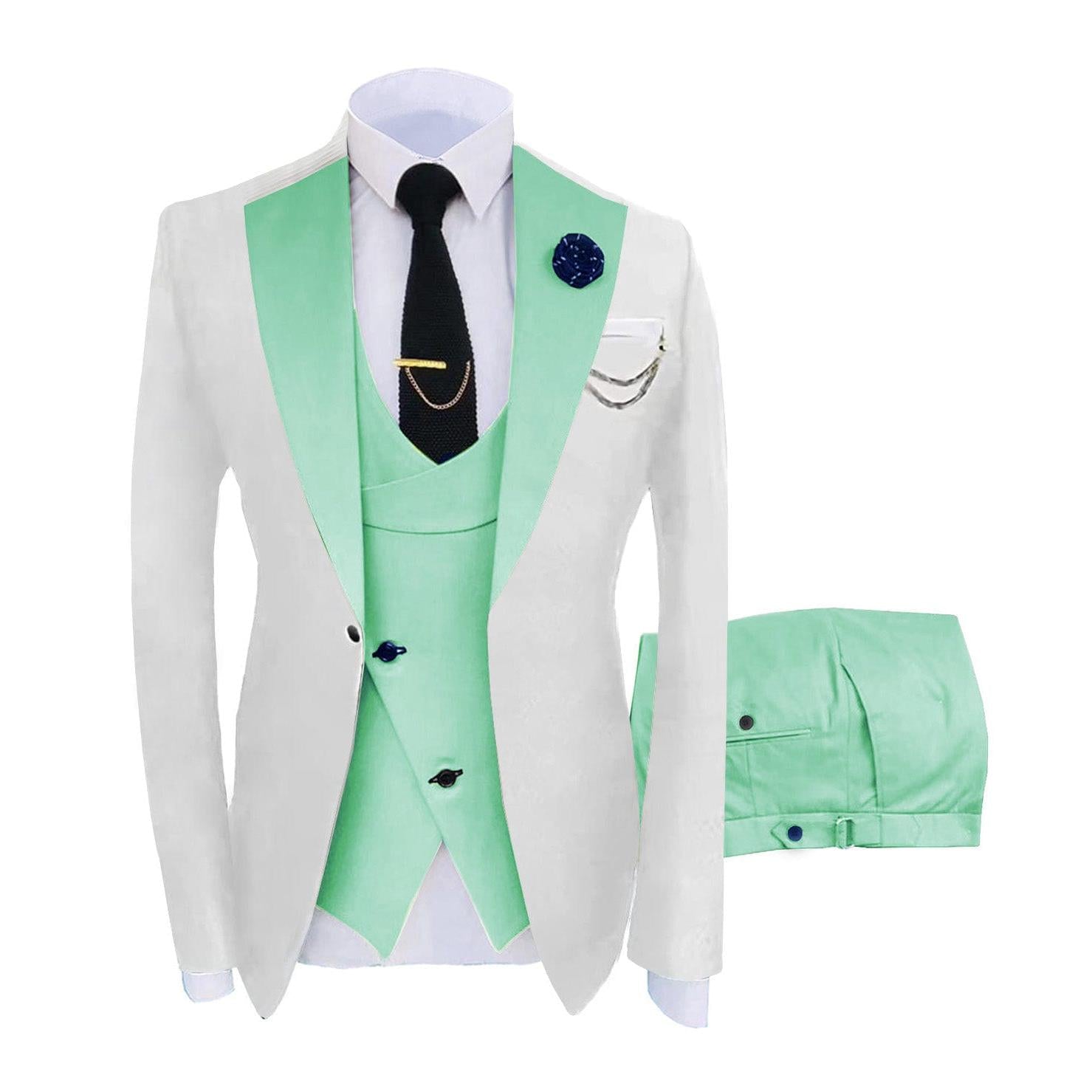 ceehuteey Men's 3 Piece Suits Slim Fit Notch Lapel Western Tuxedos (White Blazer+Vest+ Pant)