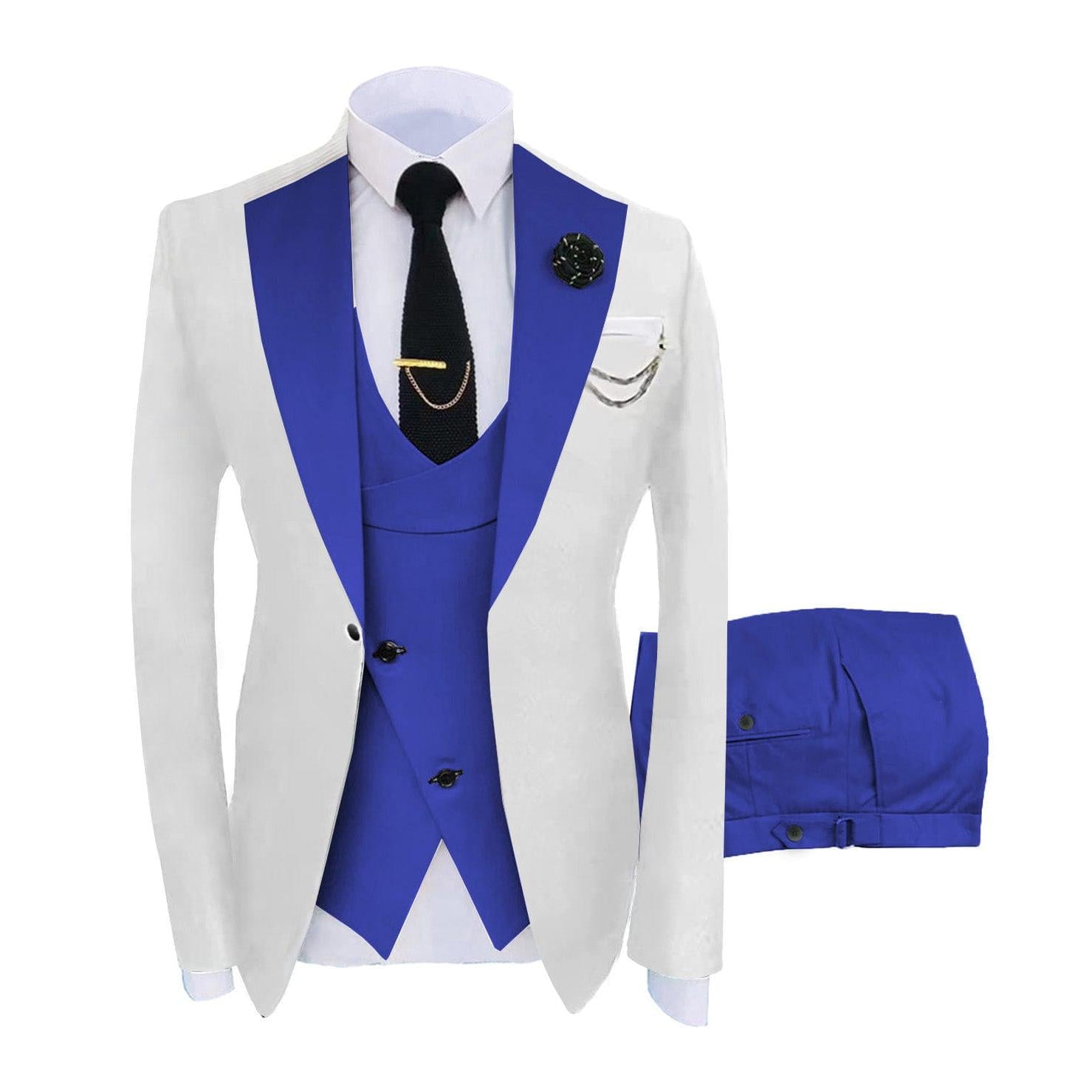 ceehuteey Men's 3 Piece Suits Slim Fit Notch Lapel Western Tuxedos (White Blazer+Vest+ Pant)