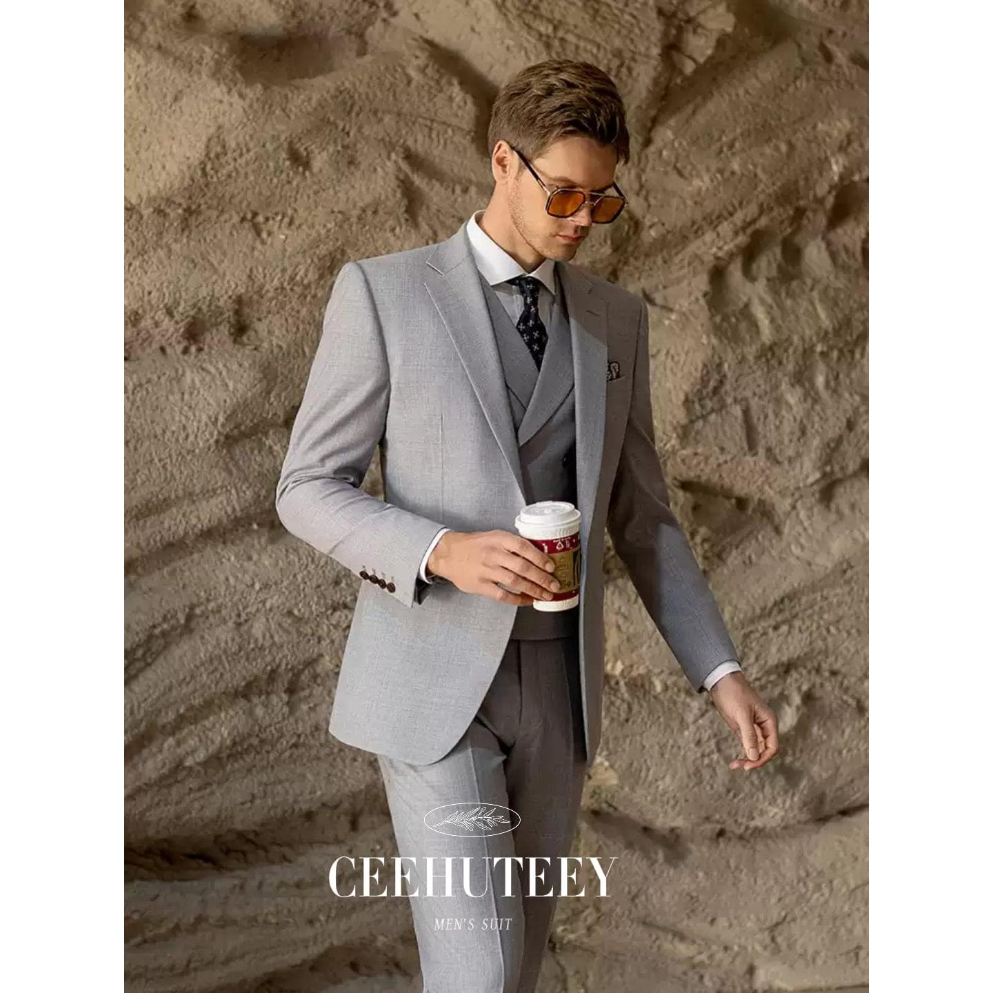 ceehuteey Men's 3 Pieces Bussiness Notch Lapel Regular Fit suit (Blazer+vest+Pants)