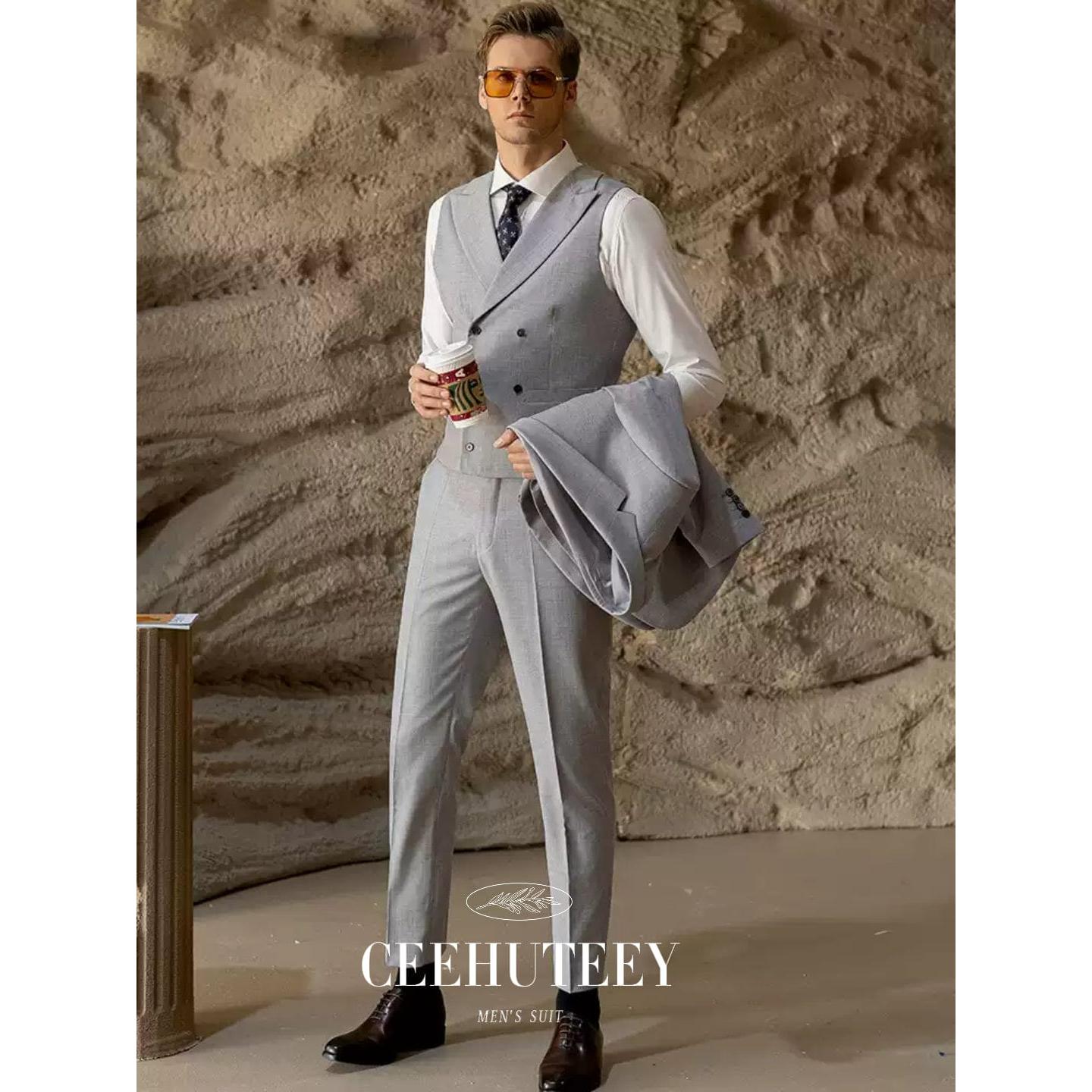 ceehuteey Men's 3 Pieces Bussiness Notch Lapel Regular Fit suit (Blazer+vest+Pants)