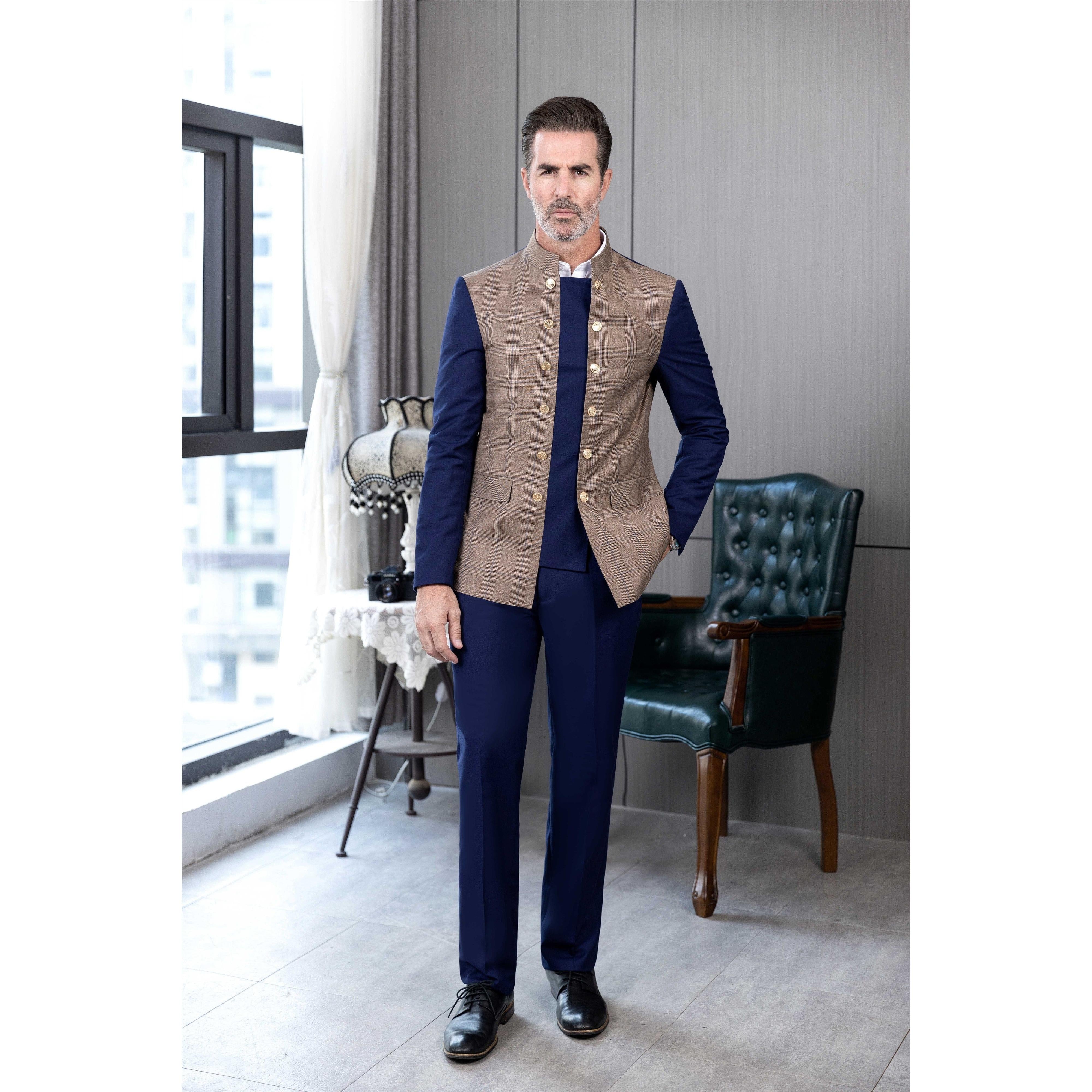 ceehuteey Men's 3 Pieces Chinese Classic Design Suits(Blazer+vest+Pants)