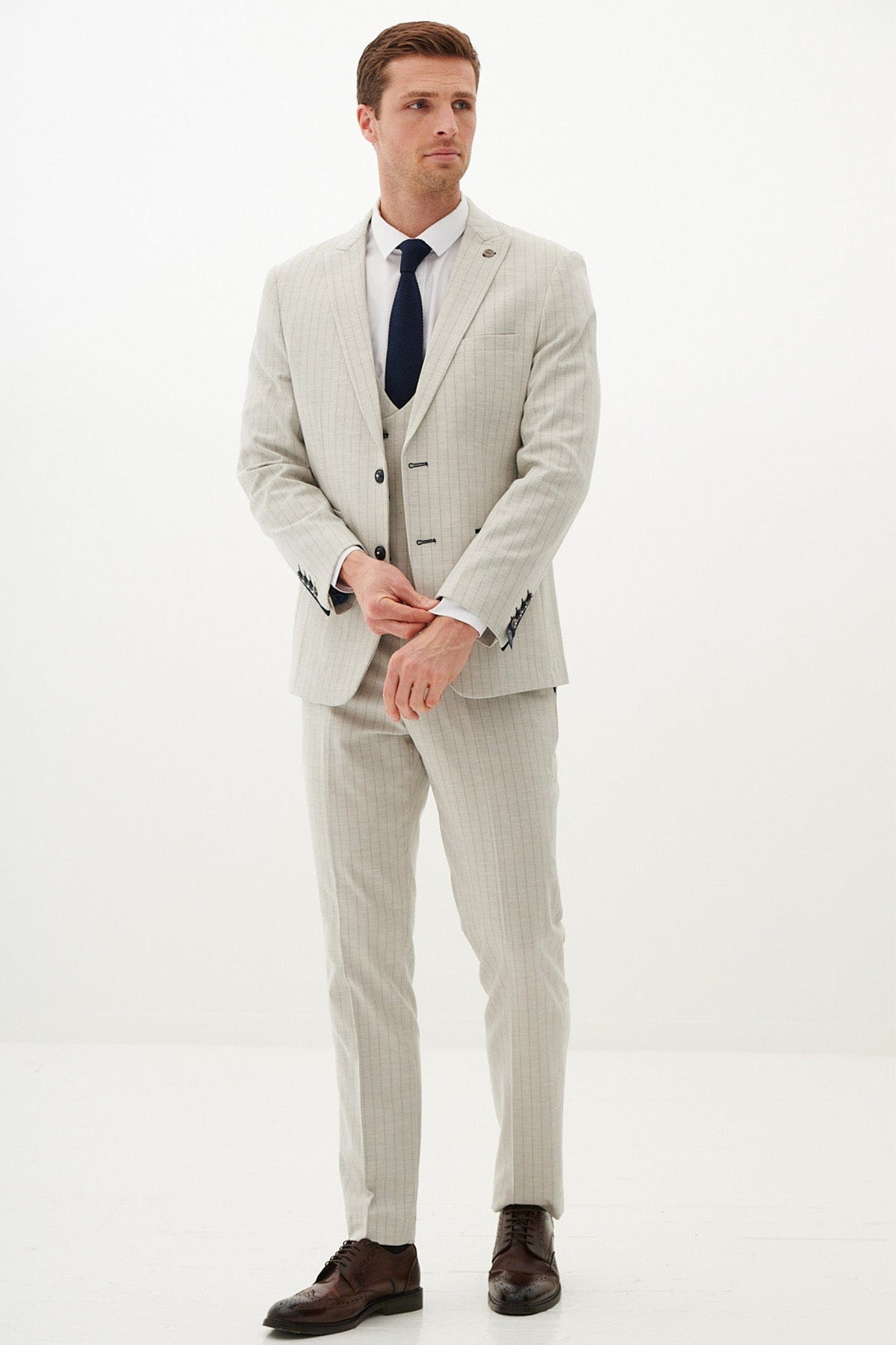 ceehuteey Men's 3 Pieces Fashion Formal vertical striped stylish multi-scene suit (Blazer+vest+Pants)