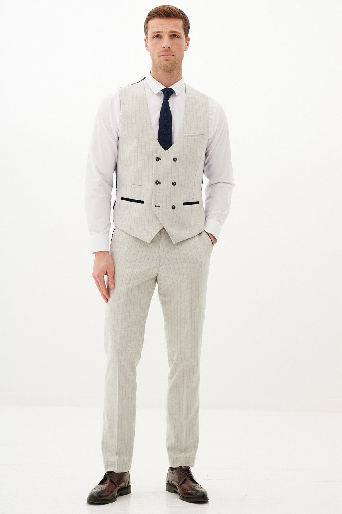 ceehuteey Men's 3 Pieces Fashion Formal vertical striped stylish multi-scene suit (Blazer+vest+Pants)