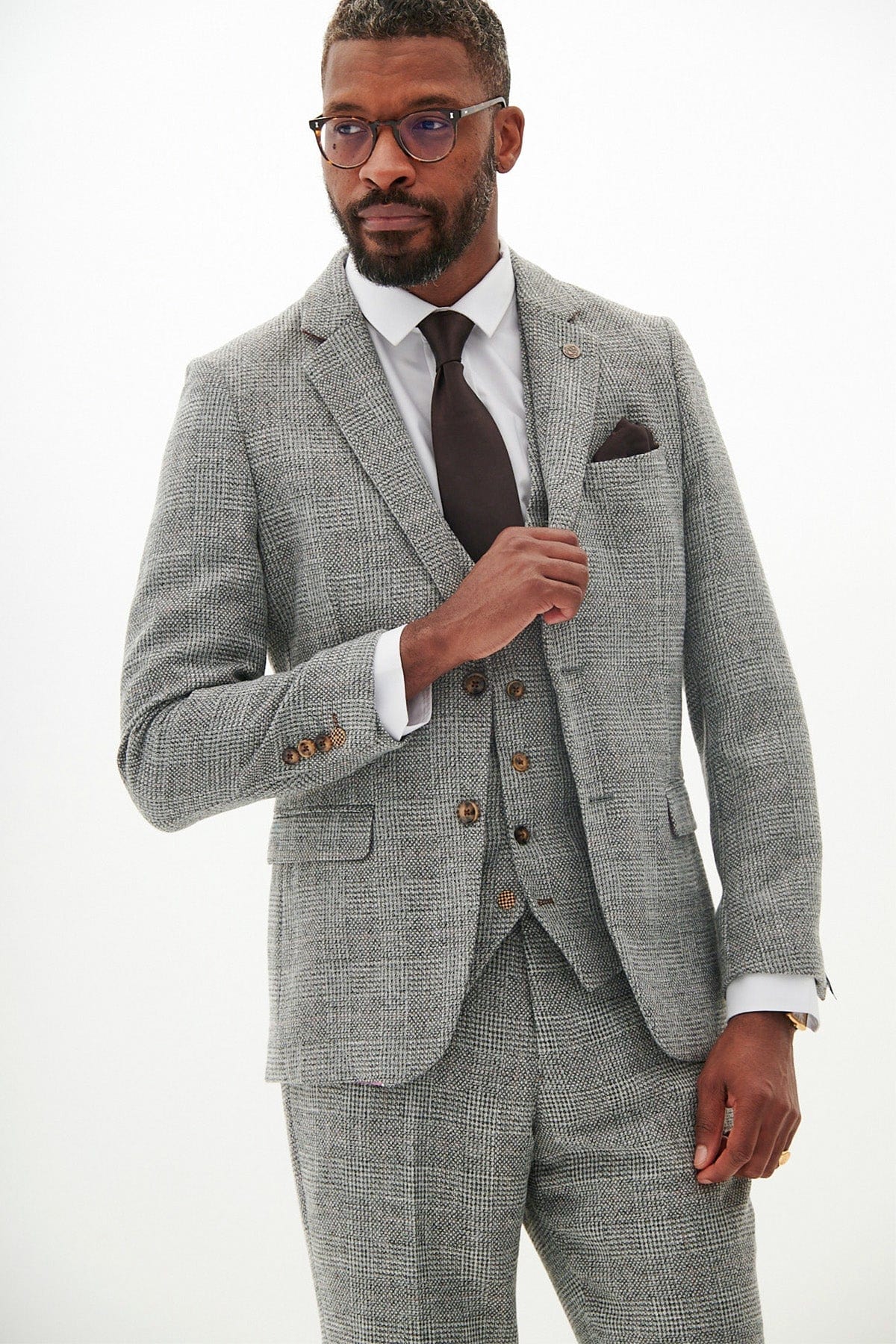 ceehuteey Men's 3 Pieces Herringbone Plaid Fashion Business Notch Lapel Mens Suit (Blazer+vest+Pants)