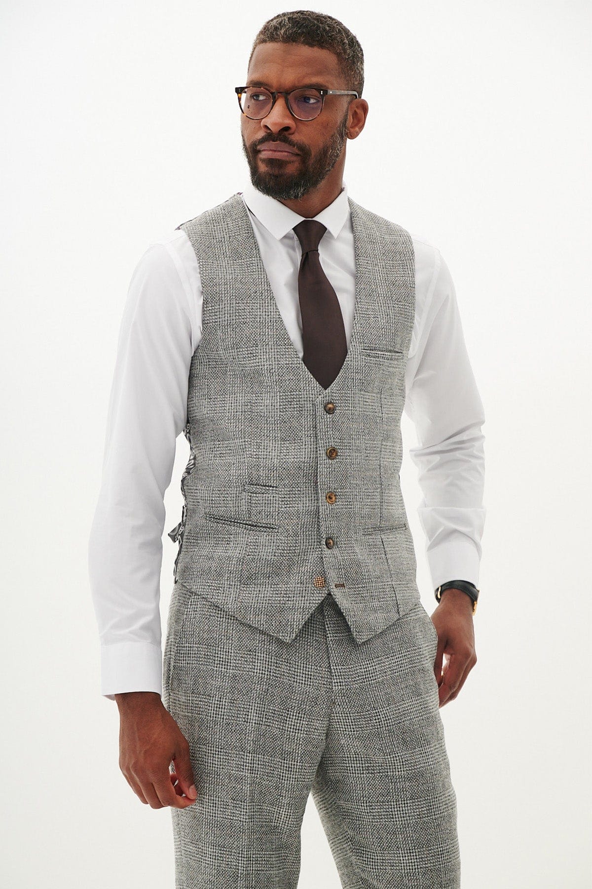 ceehuteey Men's 3 Pieces Herringbone Plaid Fashion Business Notch Lapel Mens Suit (Blazer+vest+Pants)