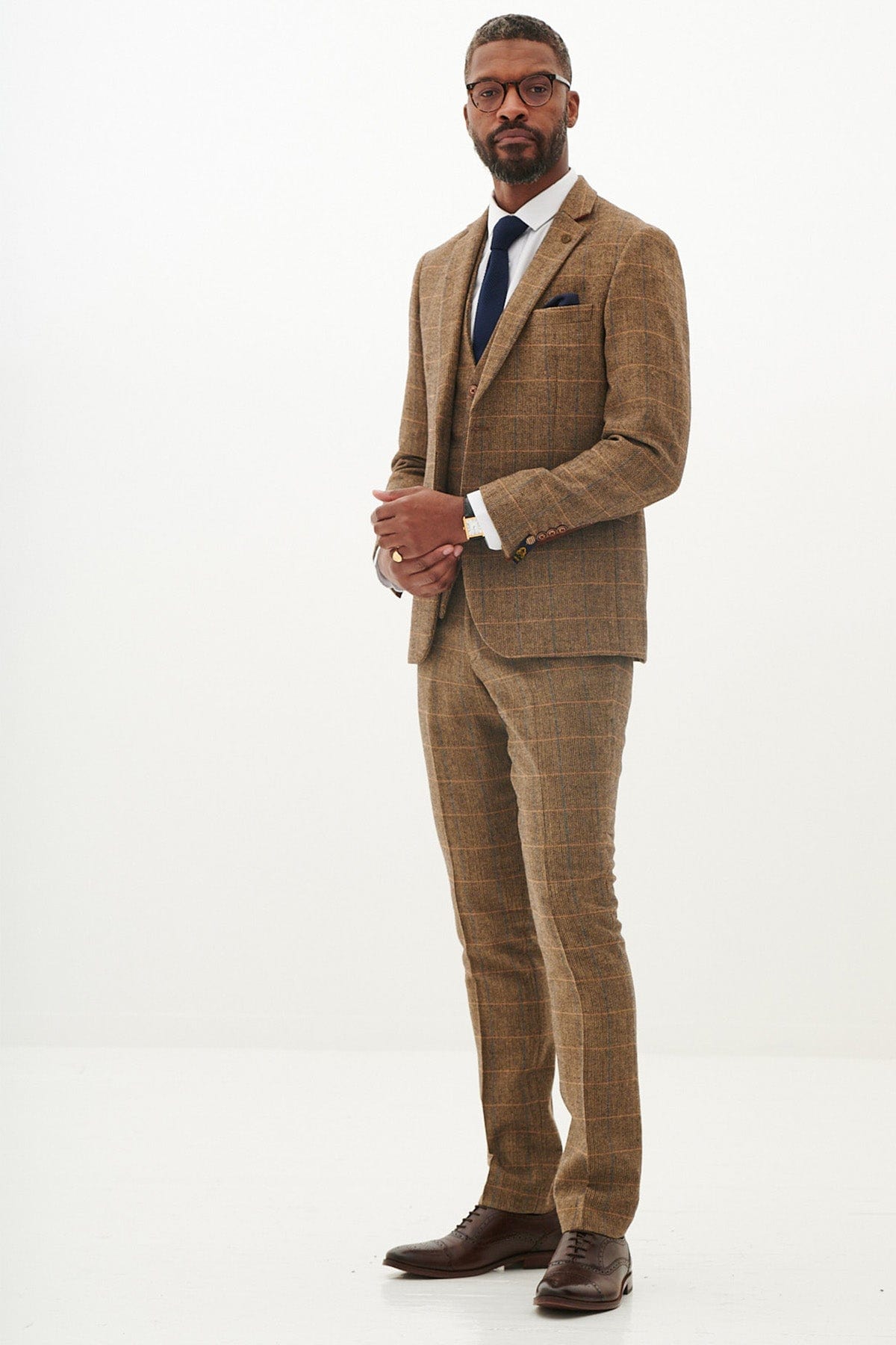 ceehuteey Men's 3 Pieces Herringbone Plaid Fashion Business Notch Lapel Mens Suit (Blazer+vest+Pants)
