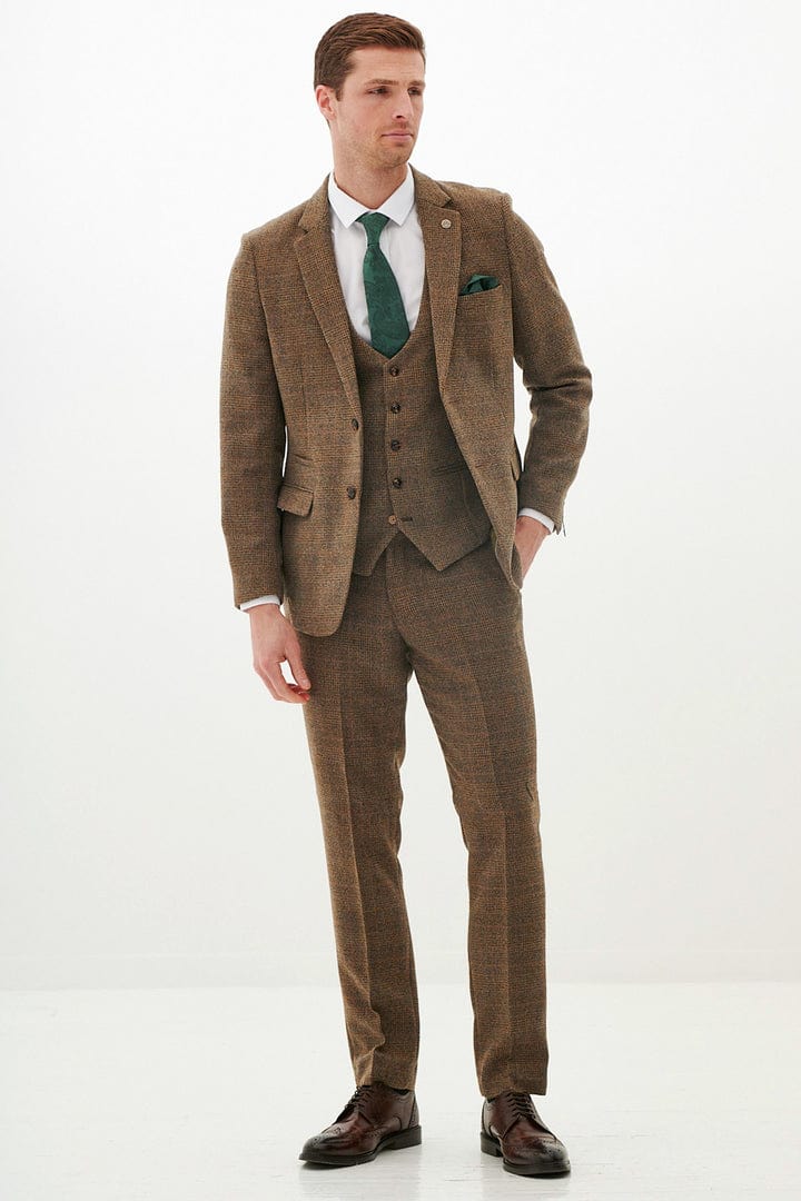 ceehuteey Men's 3 Pieces Herringbone Plaid Fashion Business Notch Lapel Mens Suit (Blazer+vest+Pants)