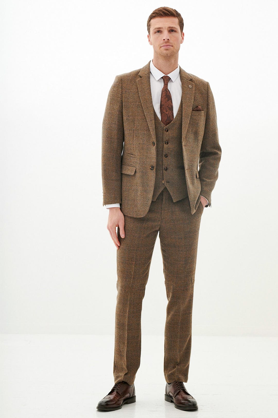 ceehuteey Men's 3 Pieces Herringbone Plaid Fashion Business Notch Lapel Mens Suit (Blazer+vest+Pants)