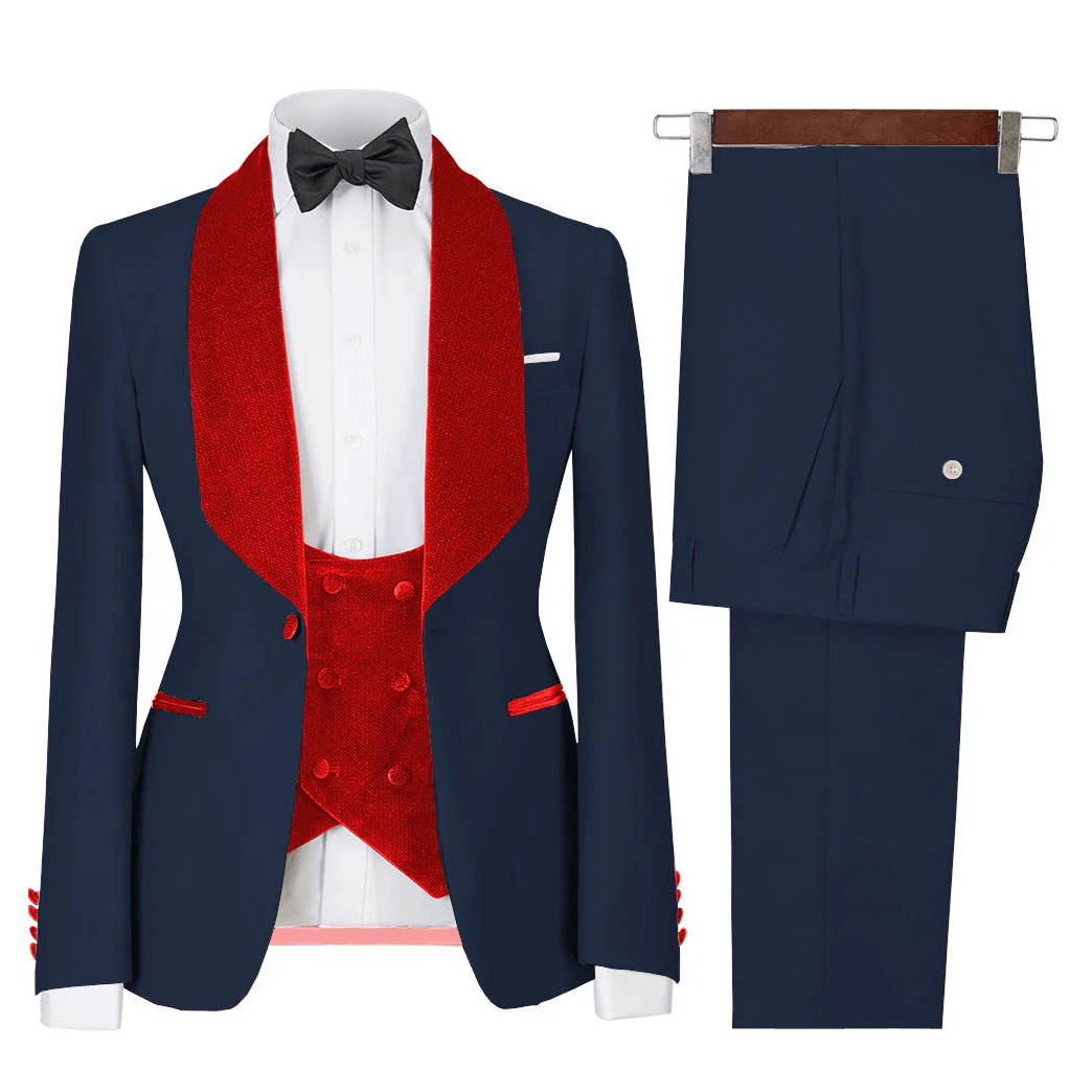 ceehuteey Men's 3 Pieces Leisure Flat Large Lapel Shawl Lapel Tuxedos for Party