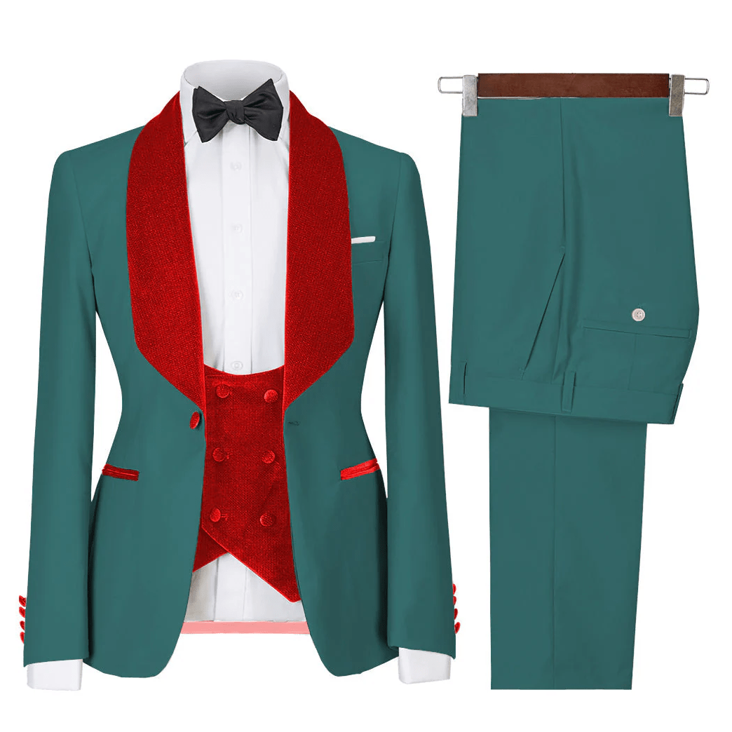 ceehuteey Men's 3 Pieces Leisure Flat Large Lapel Velvet Shawl Lapel Tuxedos for Party