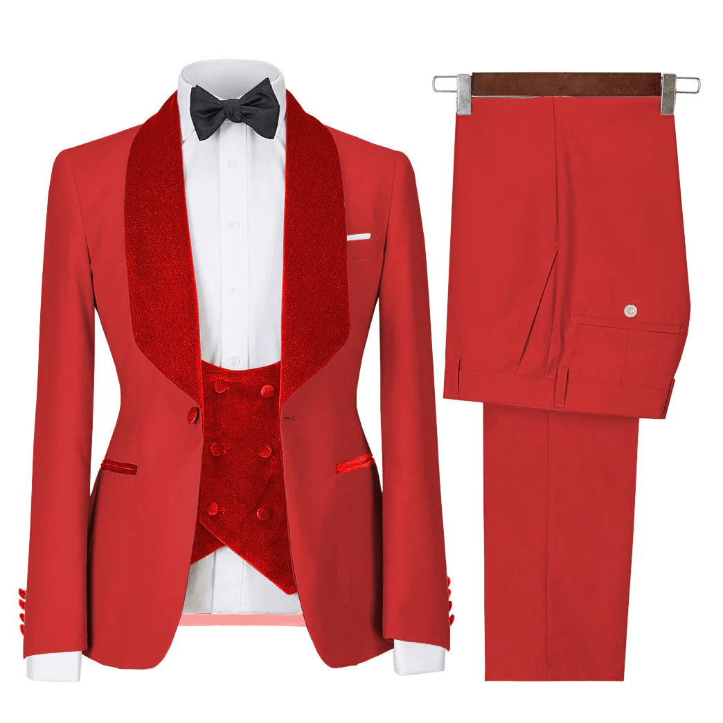 ceehuteey Men's 3 Pieces Leisure Flat Large Lapel Velvet Shawl Lapel Tuxedos for Party