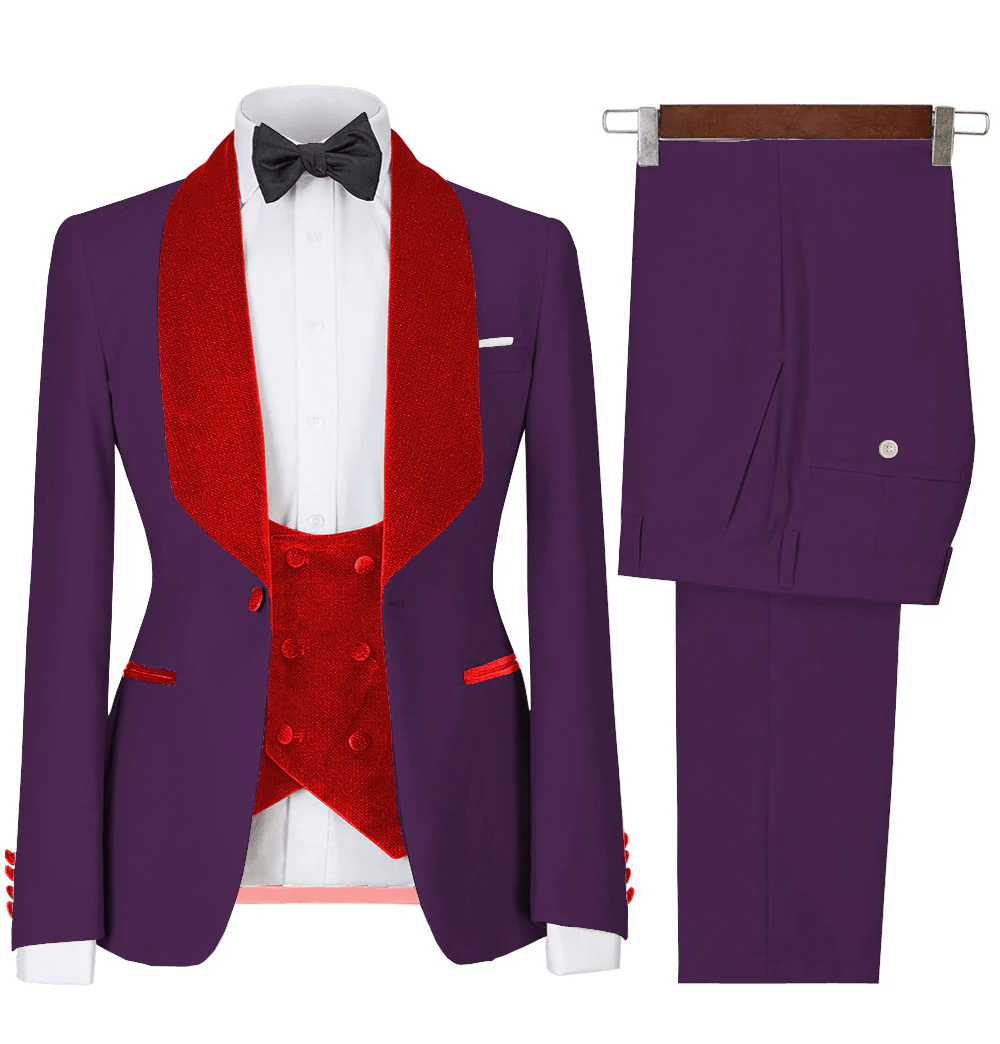 ceehuteey Men's 3 Pieces Leisure Flat Large Lapel Velvet Shawl Lapel Tuxedos for Party