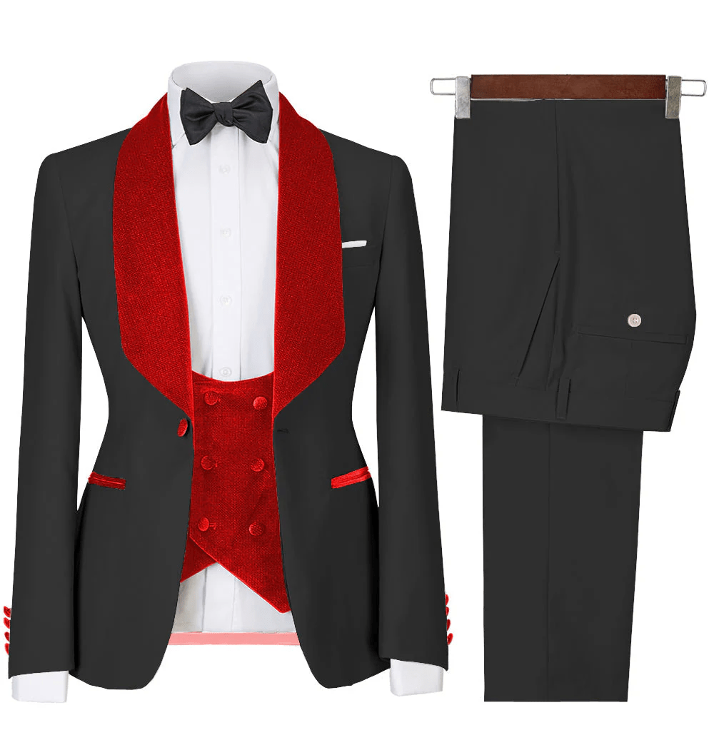 ceehuteey Men's 3 Pieces Leisure Flat Large Lapel Velvet Shawl Lapel Tuxedos for Party