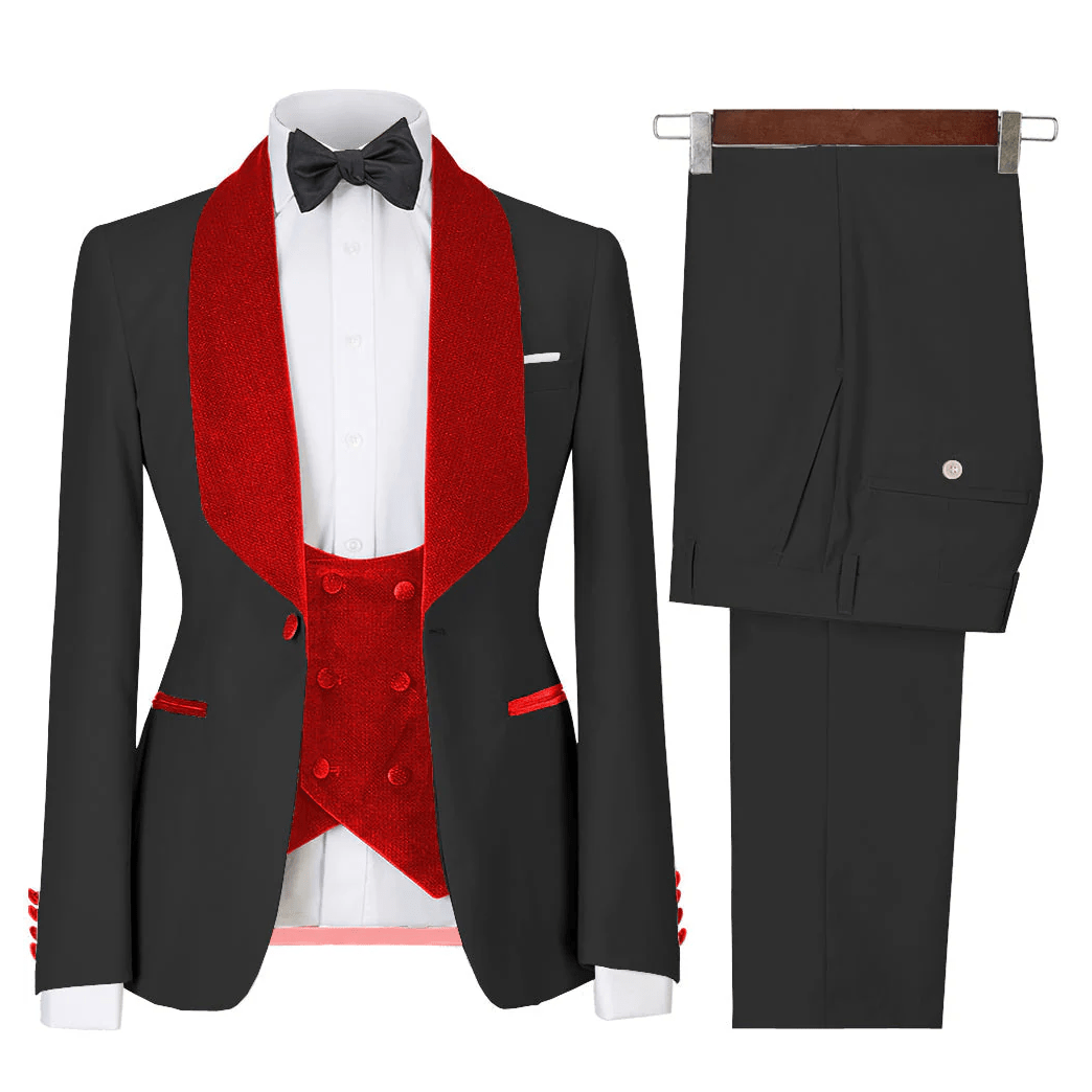 ceehuteey Men's 3 Pieces Leisure Flat Large Lapel Velvet Shawl Lapel Tuxedos for Party