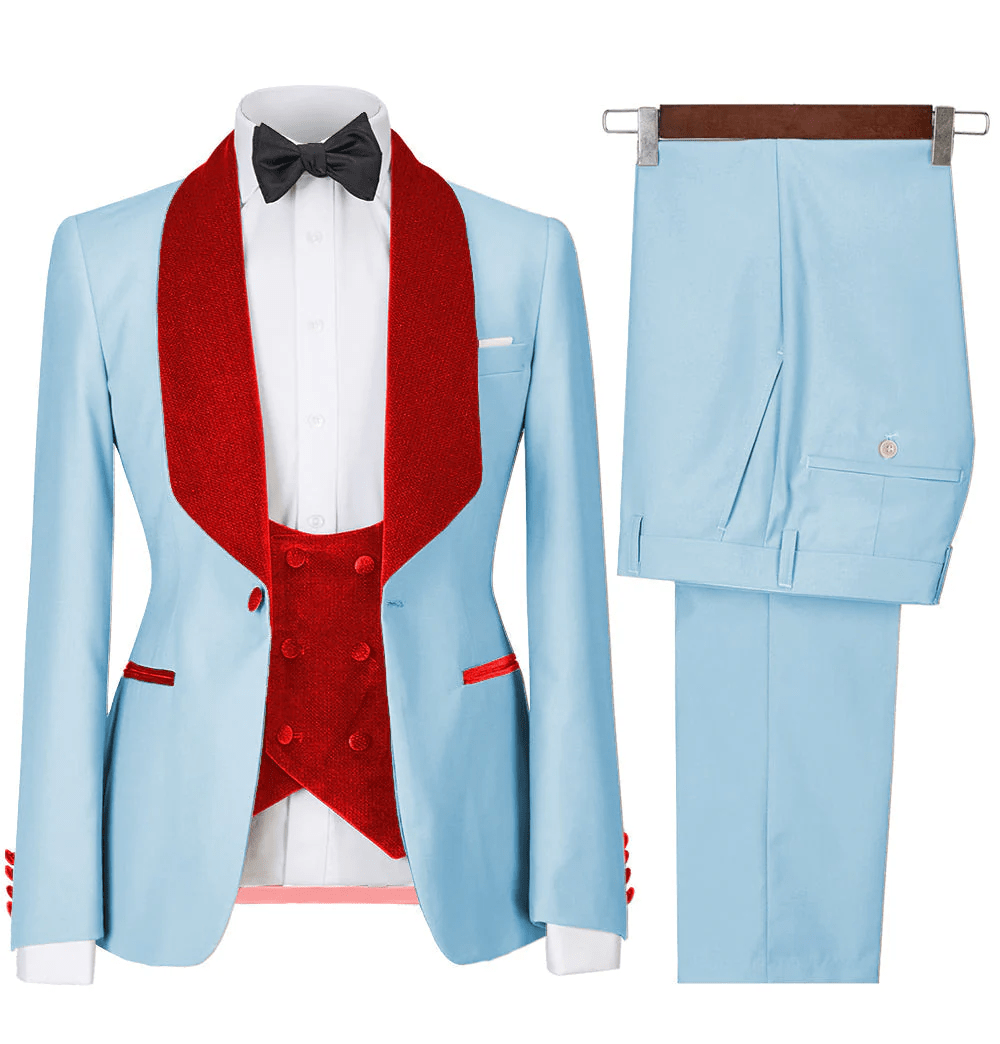 ceehuteey Men's 3 Pieces Leisure Flat Large Lapel Velvet Shawl Lapel Tuxedos for Party