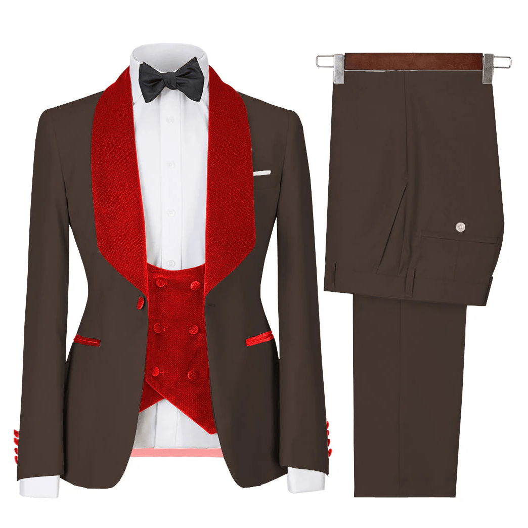 ceehuteey Men's 3 Pieces Leisure Flat Large Lapel Velvet Shawl Lapel Tuxedos for Party