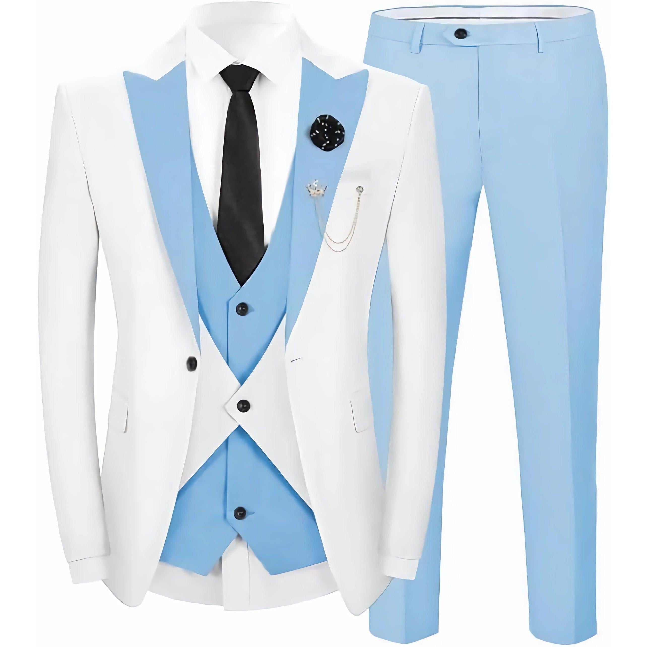 ceehuteey Men's 3 Pieces Leisure Flat Peak Lapel Tuxedos for Party