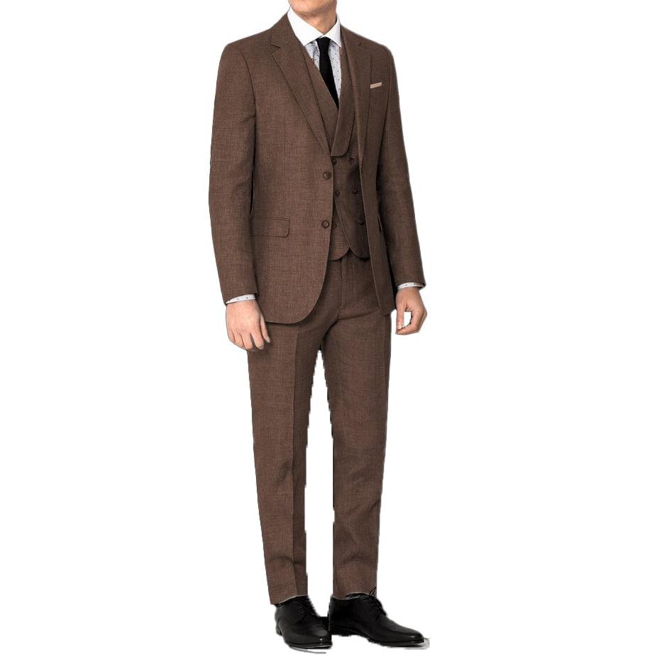 ceehuteey Men's 3 Pieces Linen Regular Fit Notch Lapel Fashion Suit