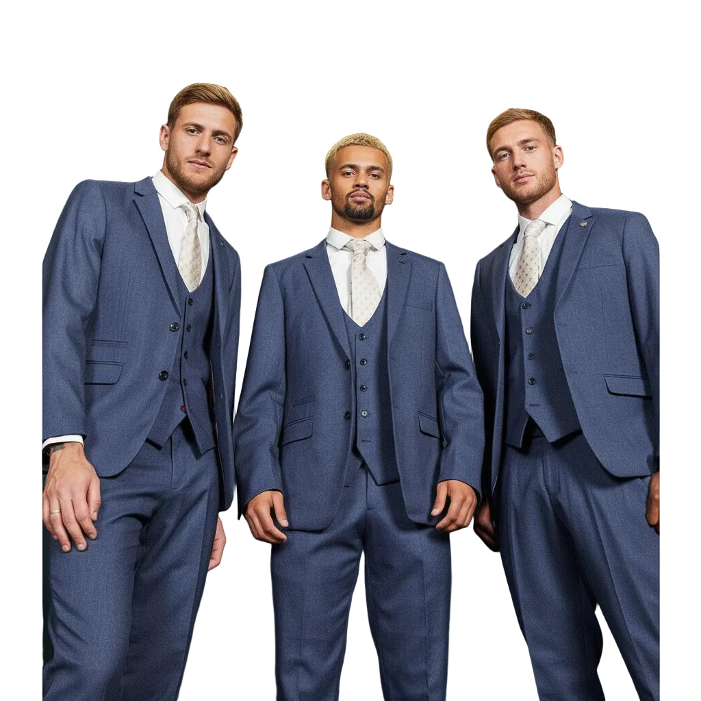 ceehuteey Men's 3 Pieces Navy Tweed Wool Herringbone Fashion Notch Lapel Suit (Blazer+Pants)