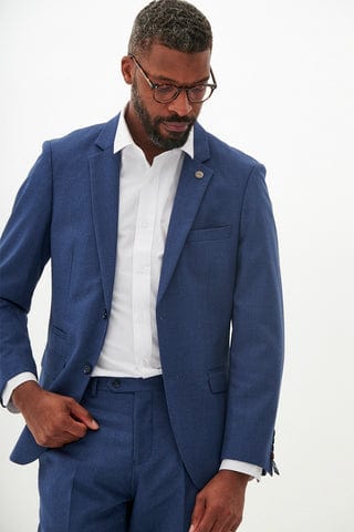 ceehuteey Men's 3 Pieces Navy Tweed Wool Herringbone Fashion Notch Lapel Suit (Blazer+Pants)
