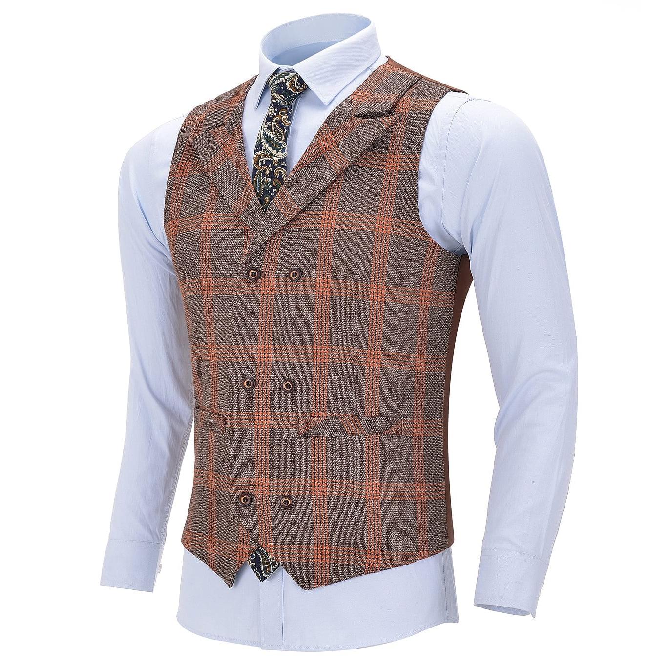 ceehuteey Men's 3 Pieces Notch Lapel Plaid Formal Tuxedos (Blazer+vest+Pants)