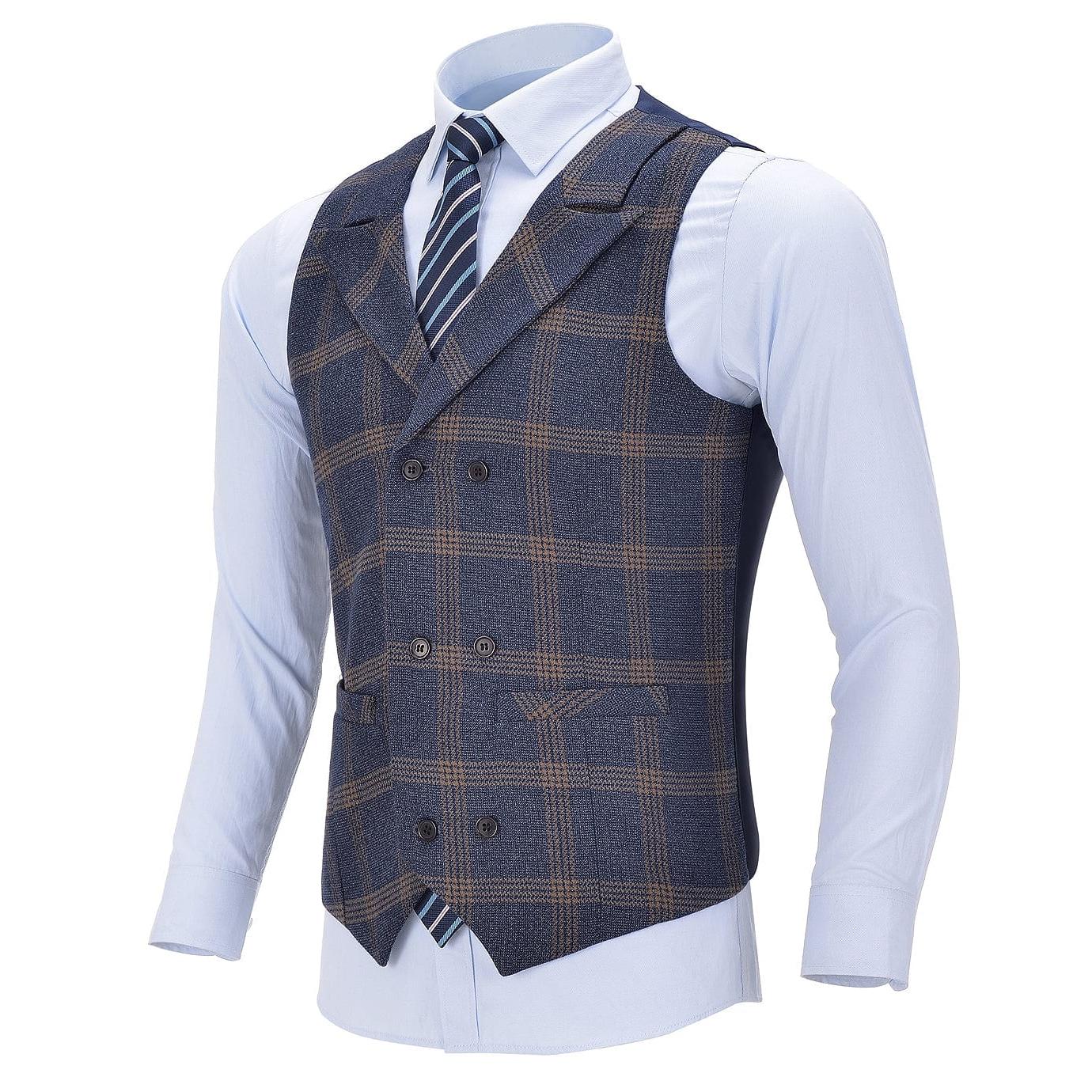 ceehuteey Men's 3 Pieces Notch Lapel Plaid Tuxedos (Blazer+vest+Pants)