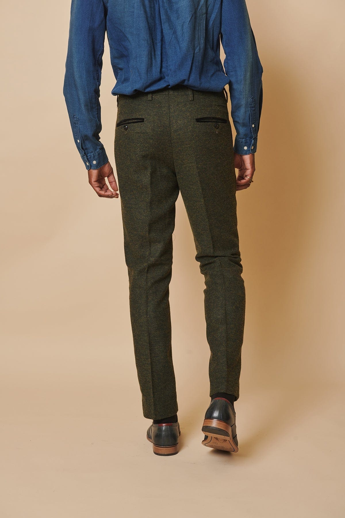 ceehuteey Men's 3 Pieces Olive Green Fashion Formal Tweed Wool Herringbone Notch Lapel Mens Suit (Blazer+vest+Pants)