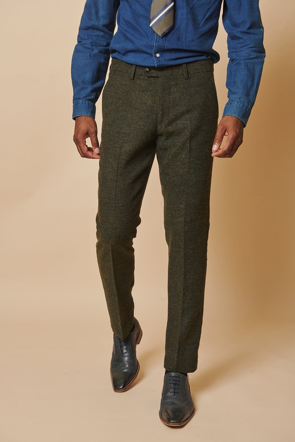 ceehuteey Men's 3 Pieces Olive Green Fashion Formal Tweed Wool Herringbone Notch Lapel Mens Suit (Blazer+vest+Pants)