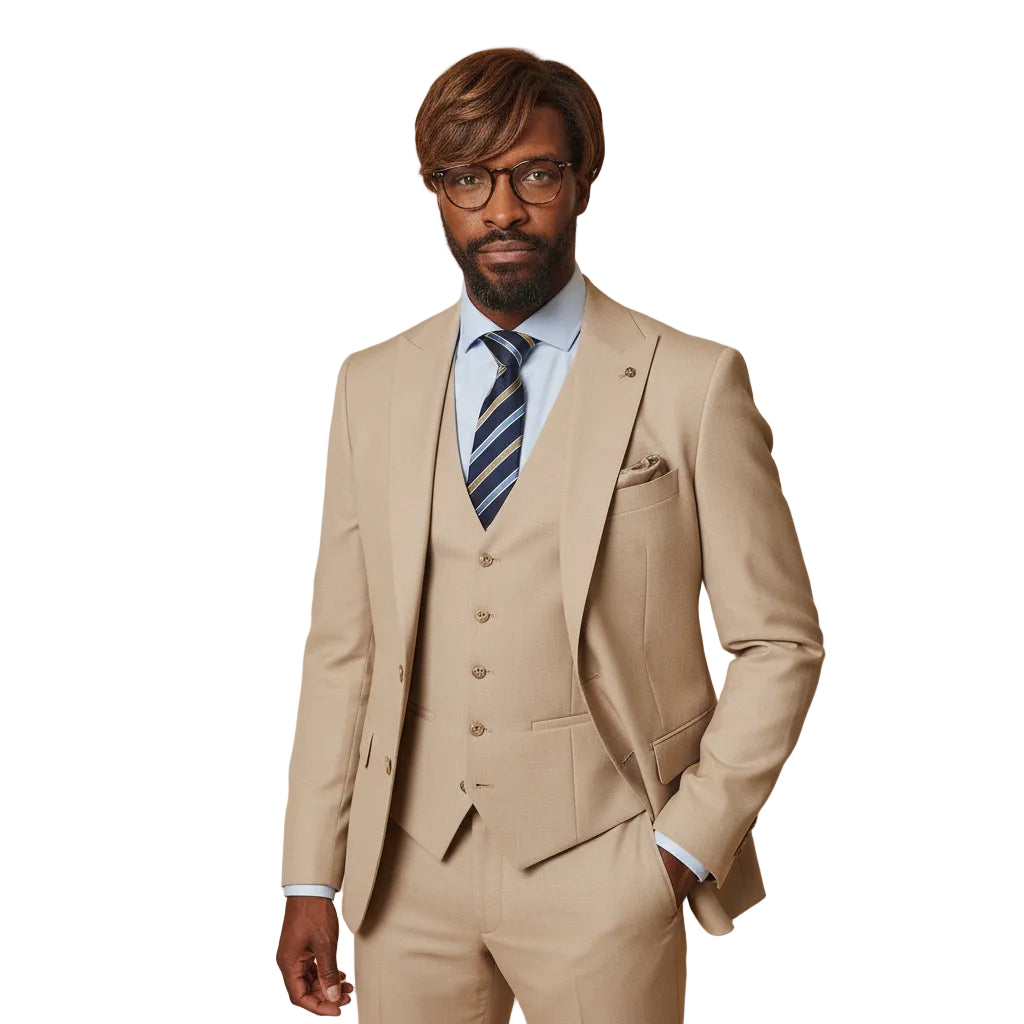 ceehuteey Men's 3 Pieces Olive Green Fashion Formal Tweed Wool Herringbone Notch Lapel Mens Suit (Blazer+vest+Pants)